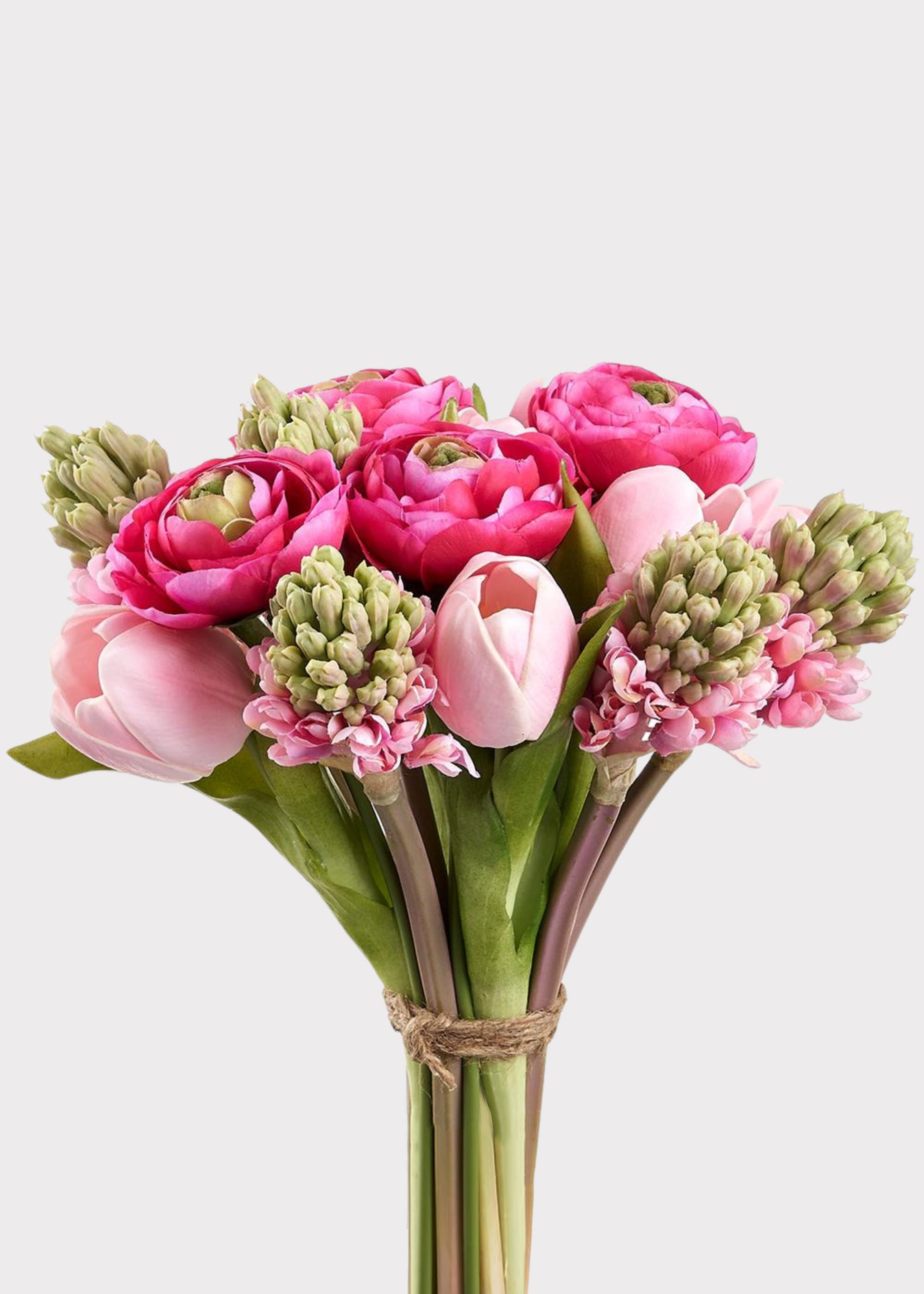 Pink Spring Tulip and Hyacinth Fake Flower Bouquet 
