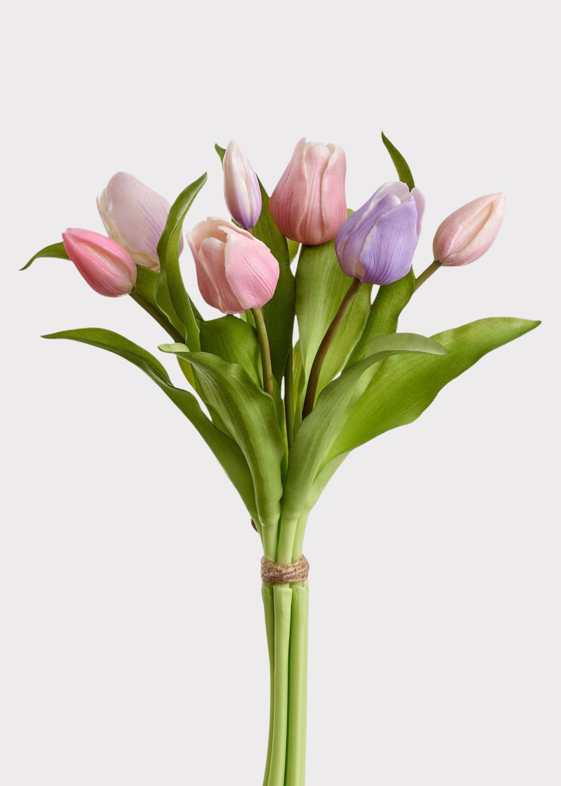 Pink and lavender faux tulip bundle with seven lifelike stems