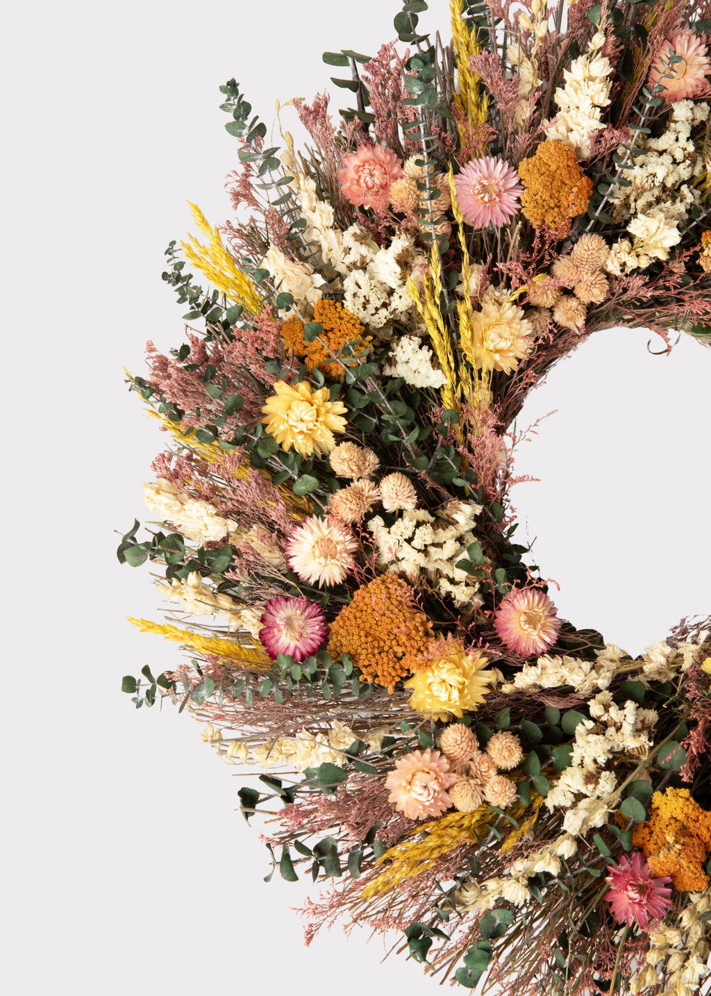 Close-up of the Pink and Purple Mixed Dried Flower Wreath