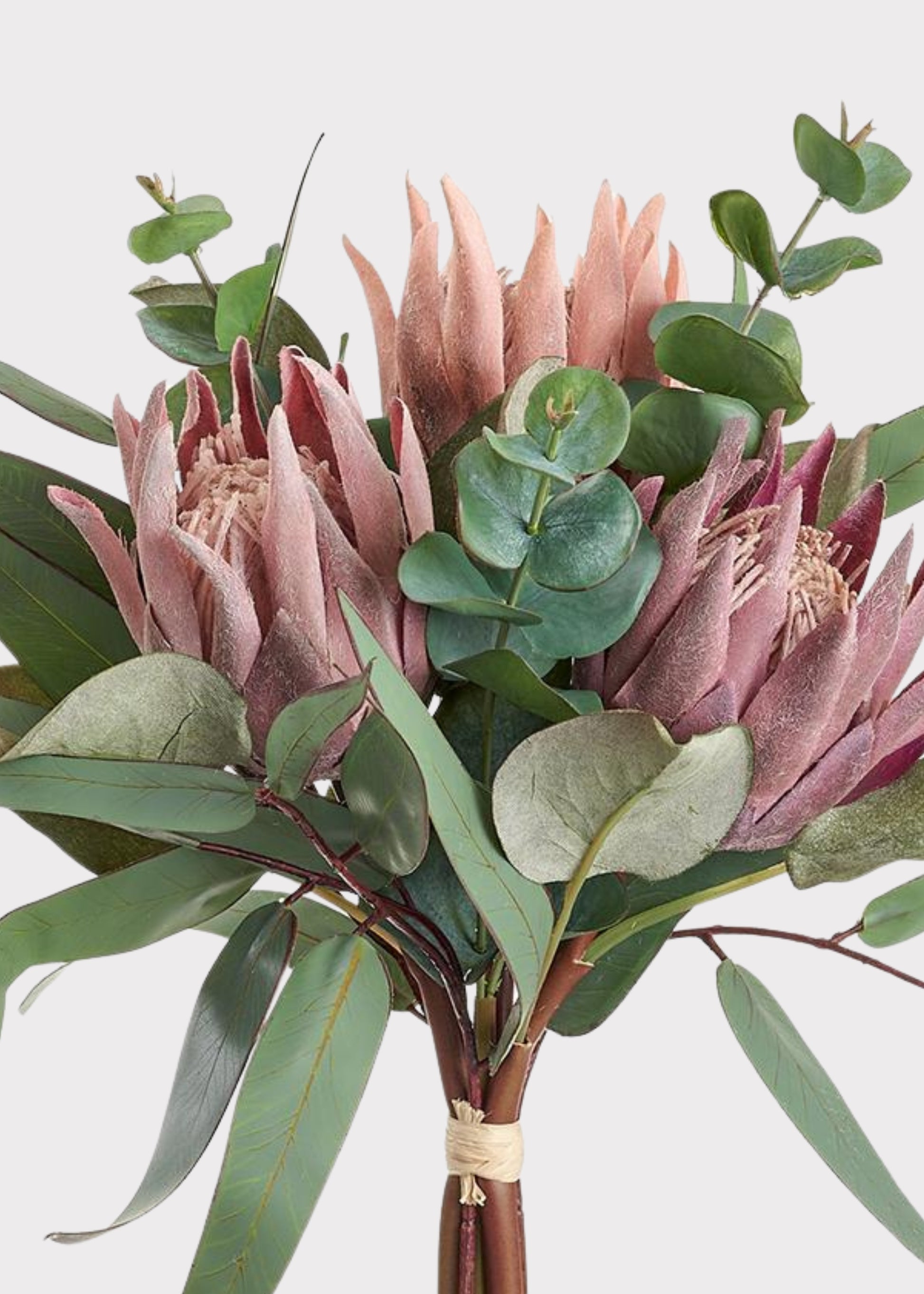 Close-up of the Fake Protea and Eucalyptus Bouquet 