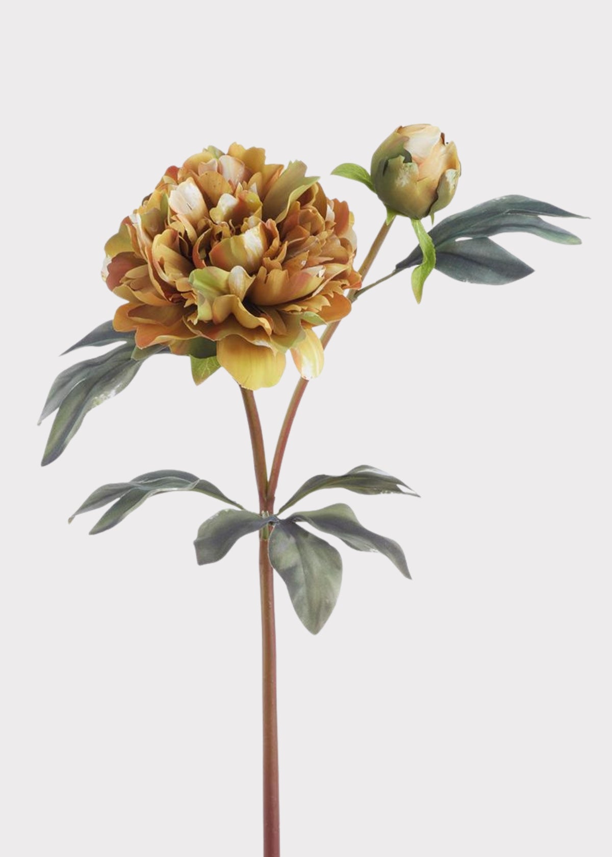 Vintage Yellow and Green Artificial Peony Flower 