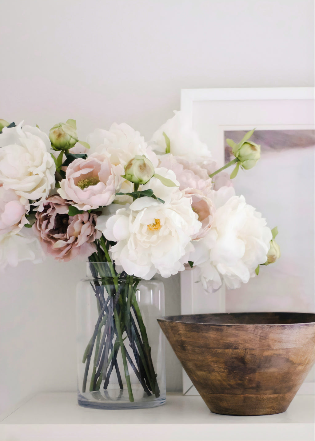 White Peony Faux Flower Arrangement