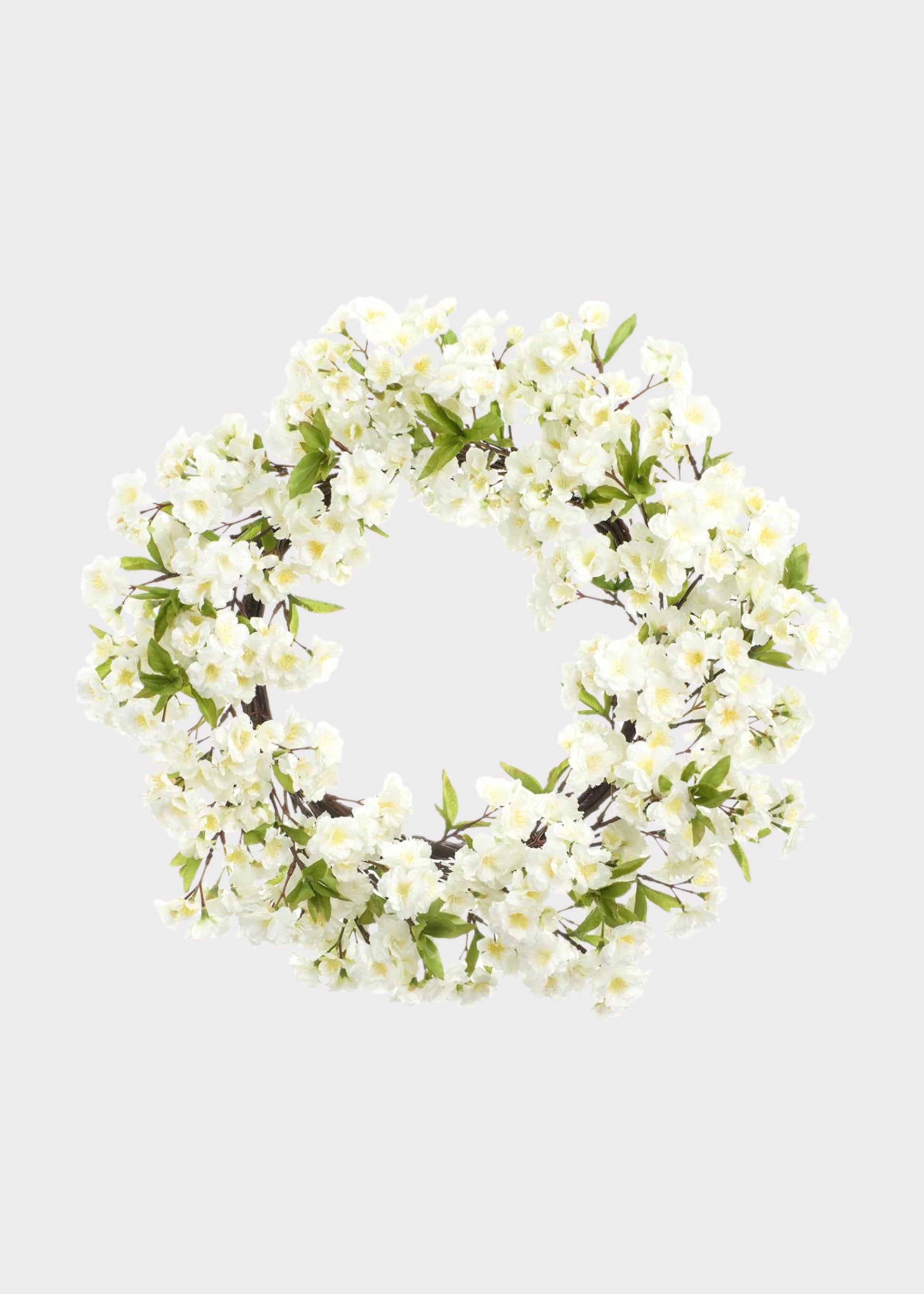 Fake Cherry Blossom Wreath in White