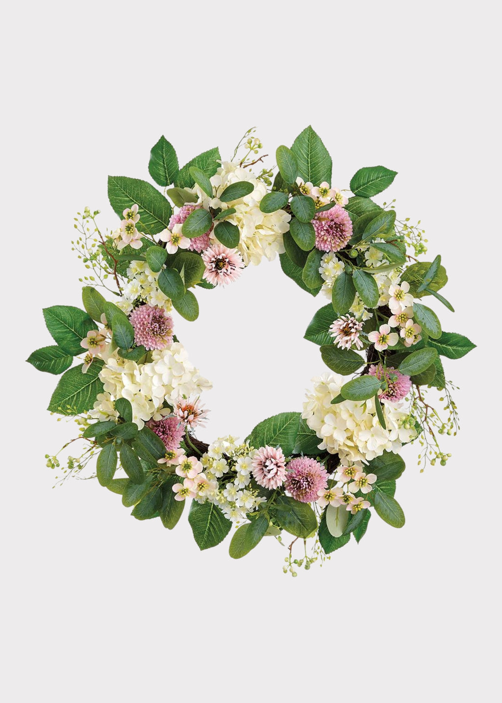 Dahlia and Hydrangea Fake Flower Wreath