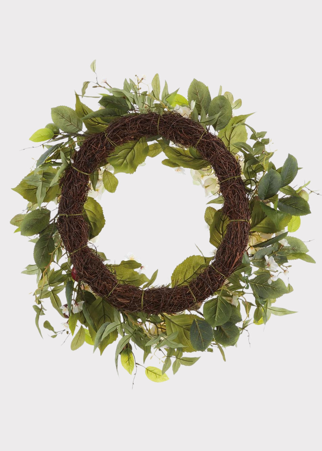 Back of White Artificial Hydrangea and Apple Spring Wreath