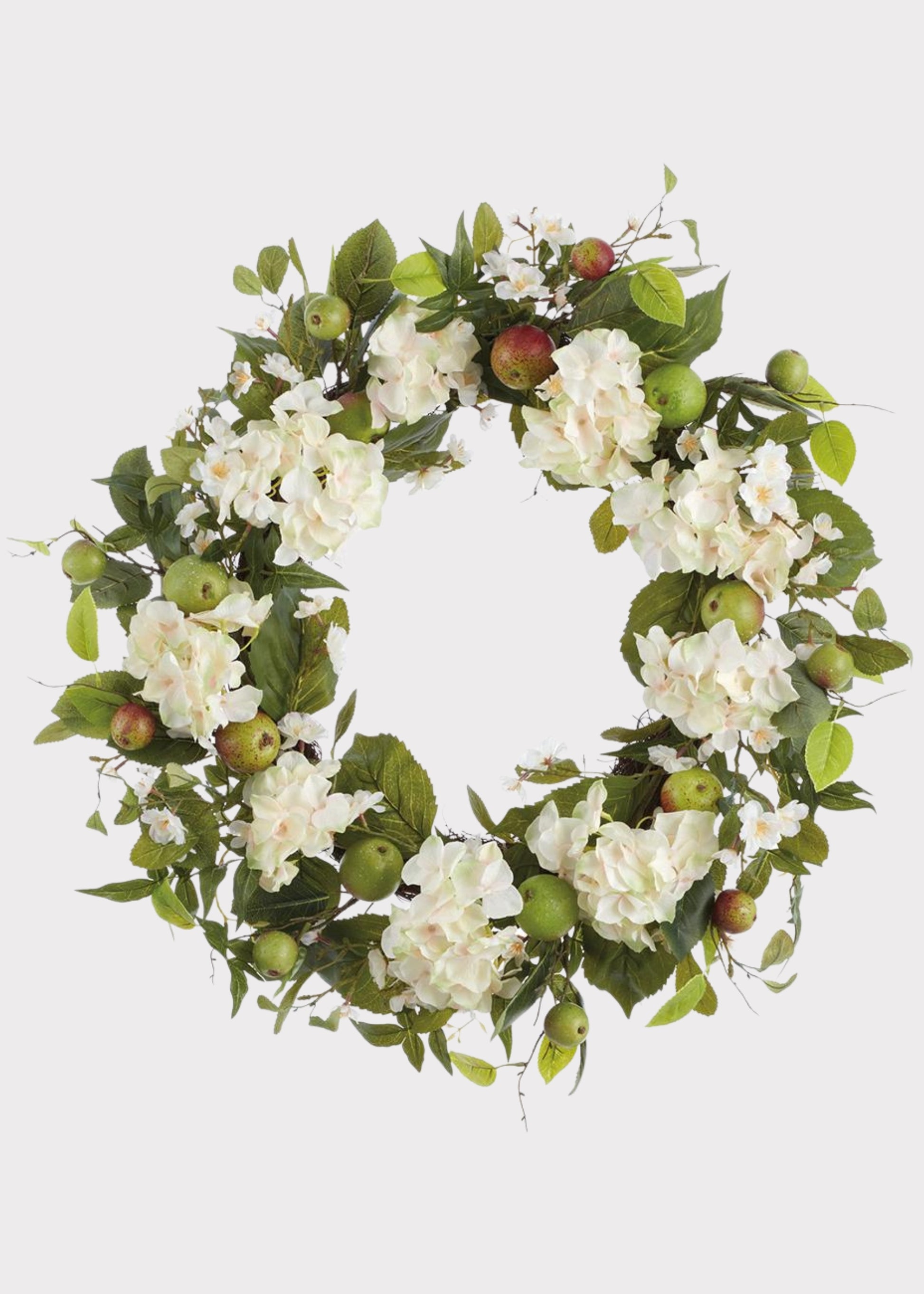 White Artificial Hydrangea and Apple Spring Wreath