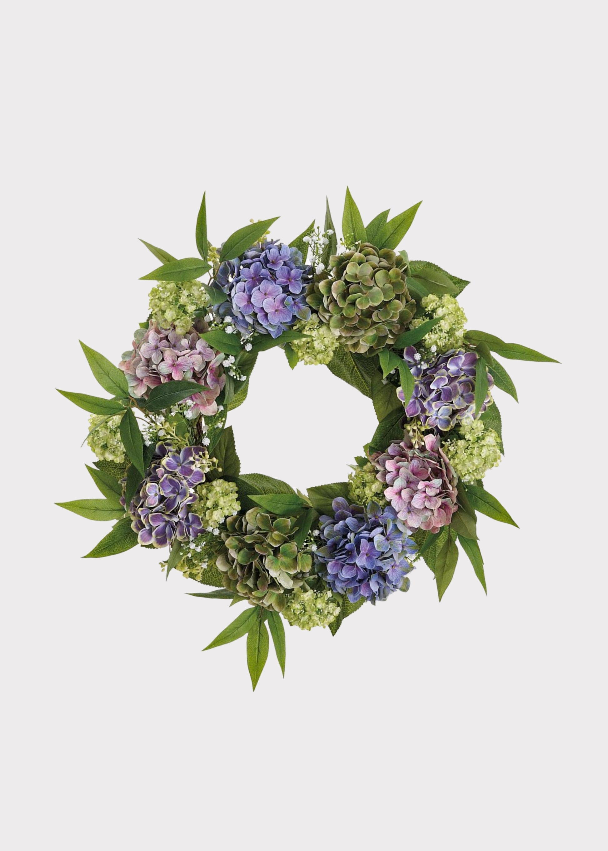 Purple Green Fake Hydrangea and Snowball Flower Wreath