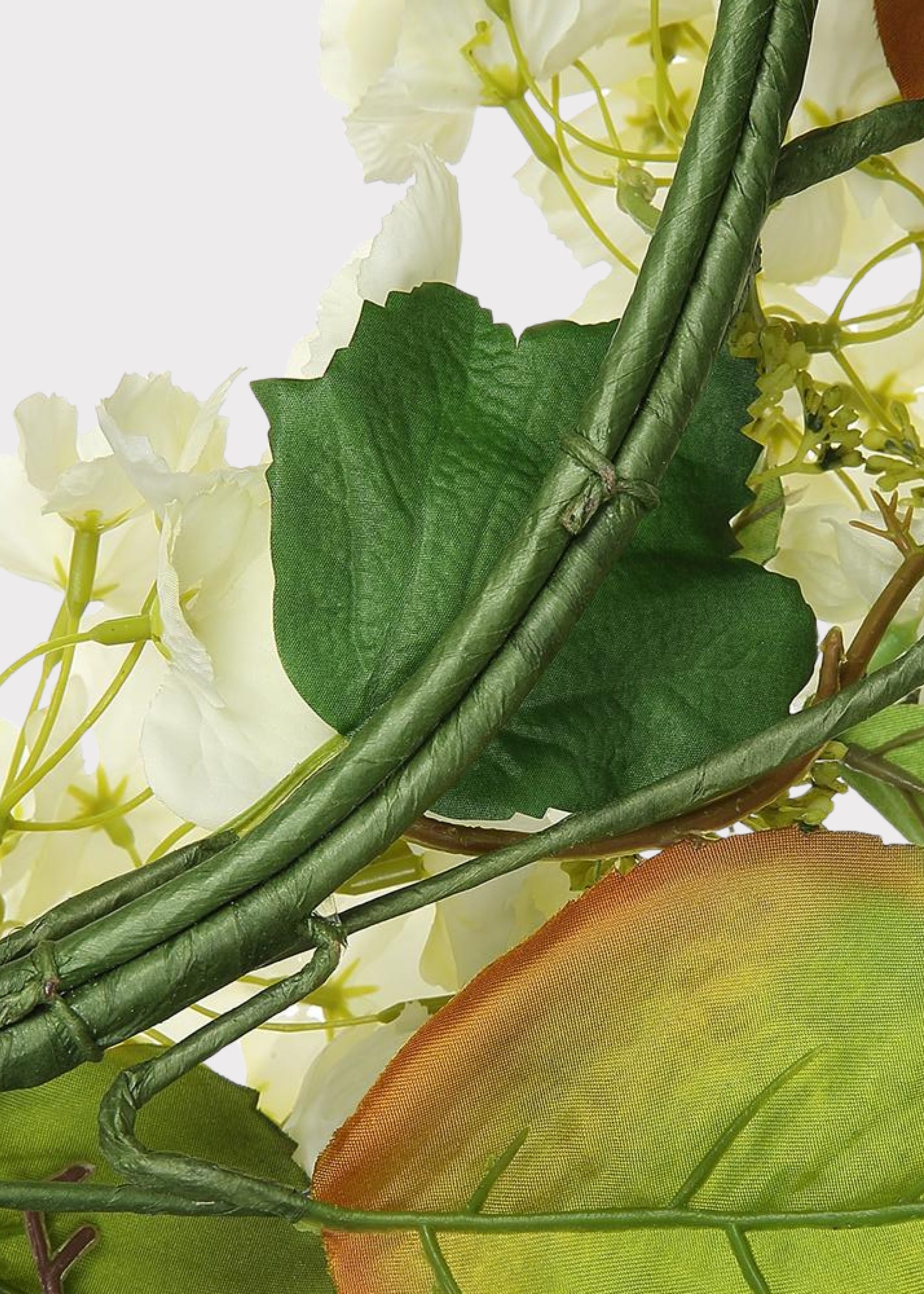 Close-up of Artificial Hydrangea and Foliage Wreath