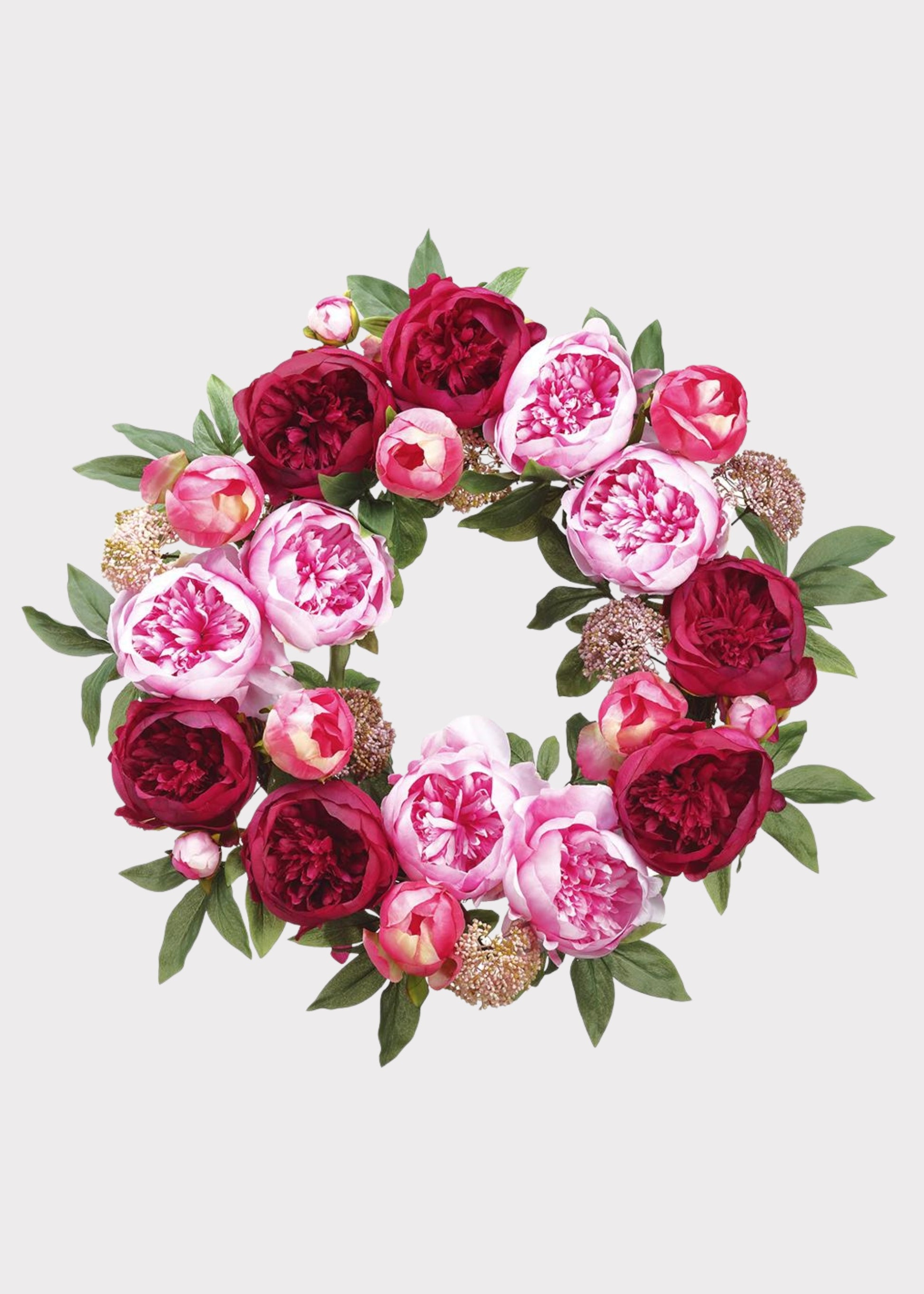 Pink and Burgundy Blooming Peony Fake Flower Wreath 