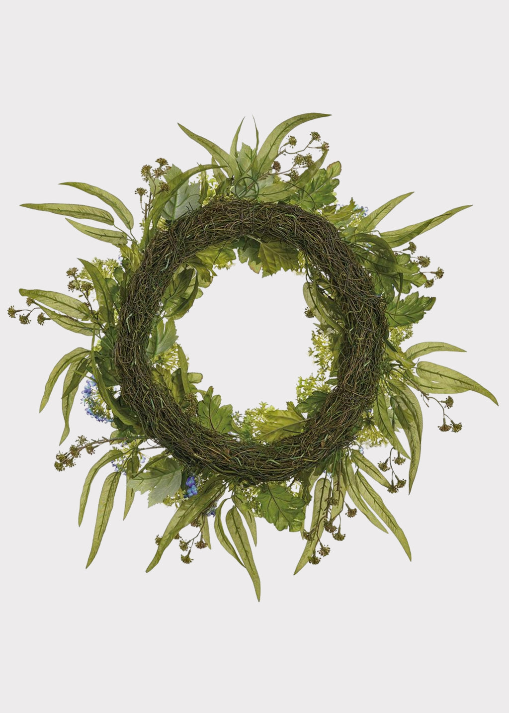Snowball and Eucalyptus Fake Flower Wreath in Blue and Green