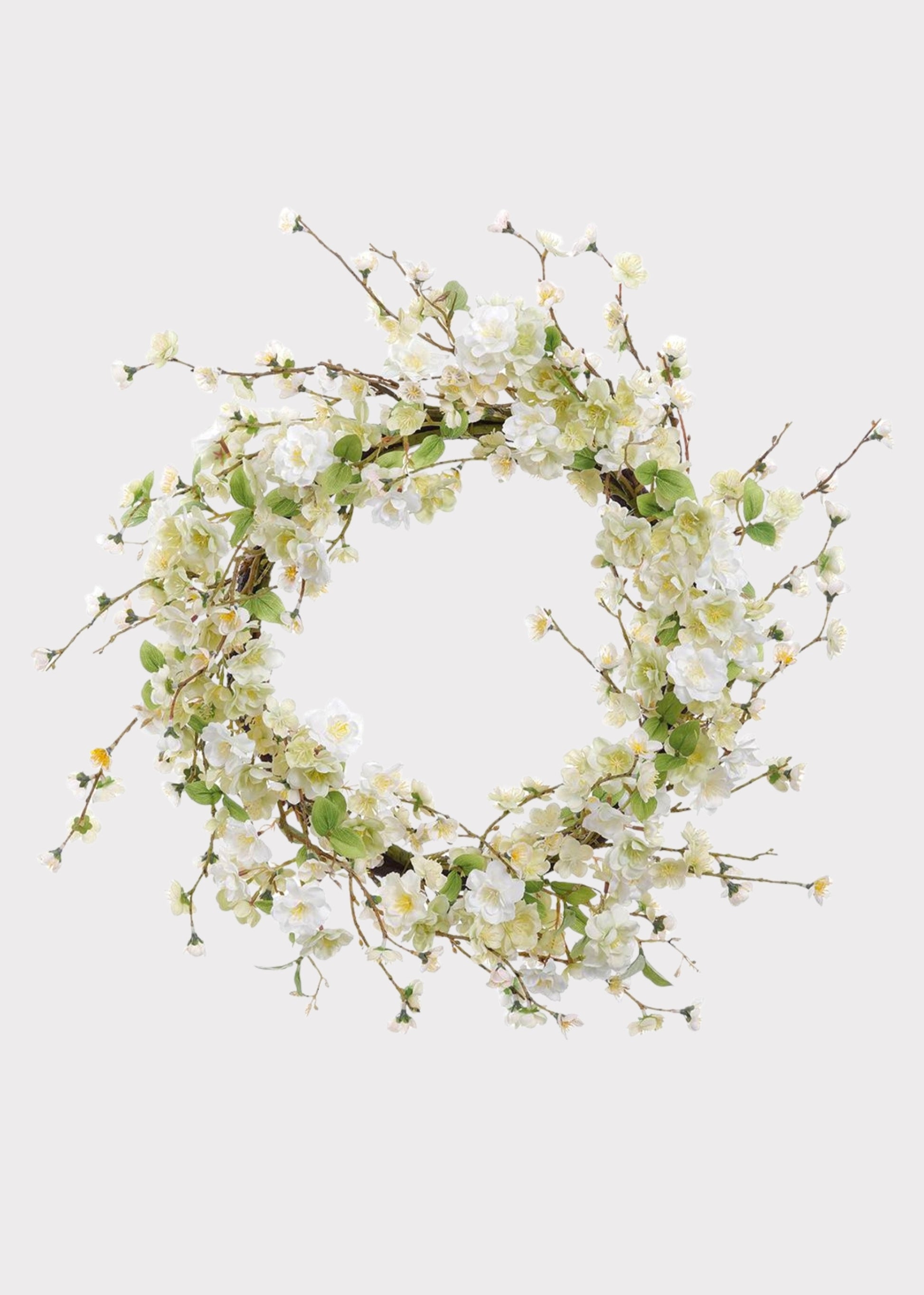 Artificial Cherry Blossom Flower Wreath in Cream Green 