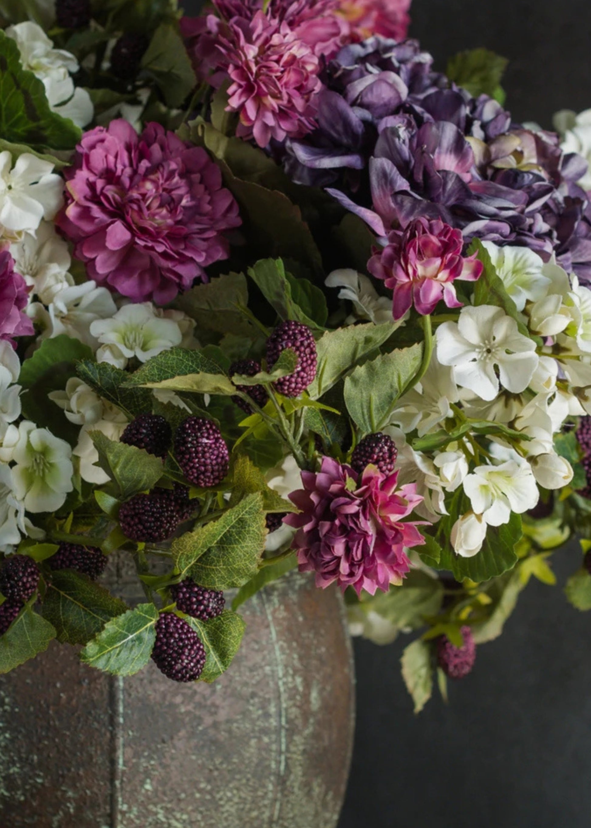 Faux Floral Arrangement with Dark Purple Mulberries