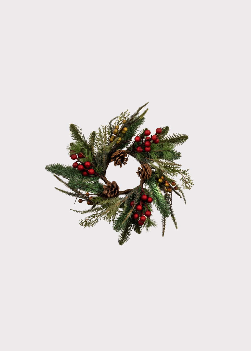 Artificial Holiday Pine and Cone Candle Ring with Berries