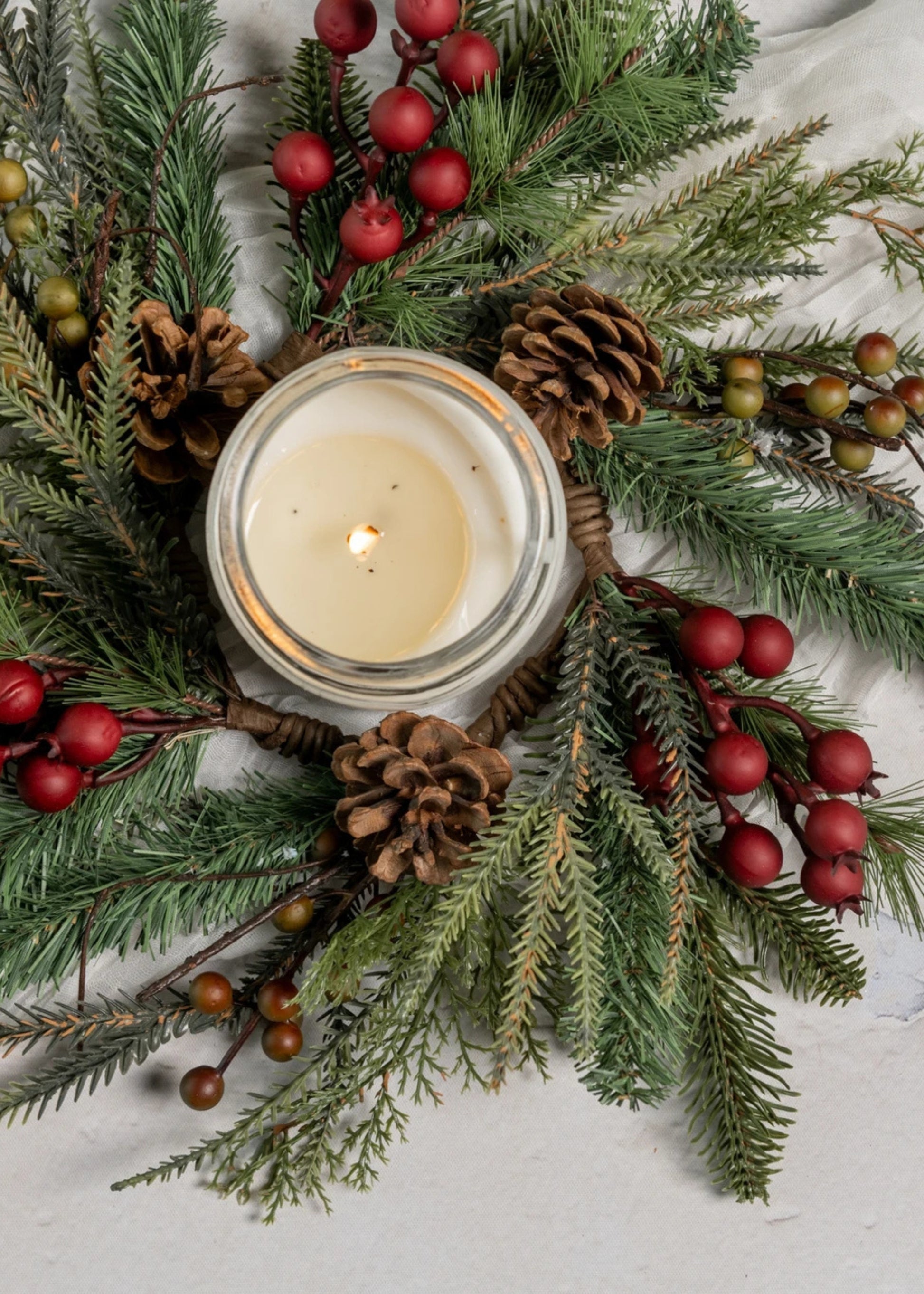Artificial Pine and Berries Candle Ring 