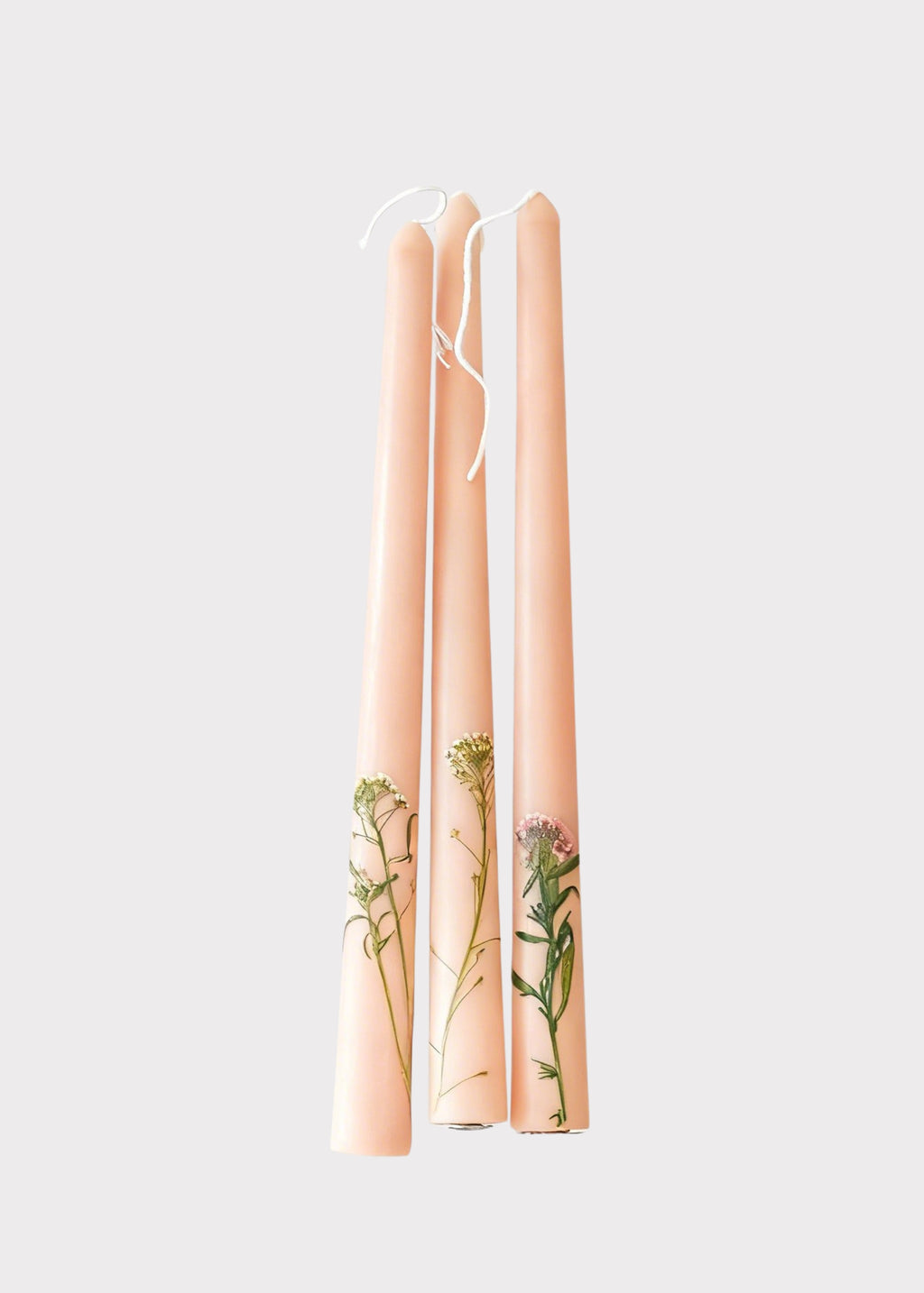 Handcrafted Beeswax Taper Candles with a Floral Inlay