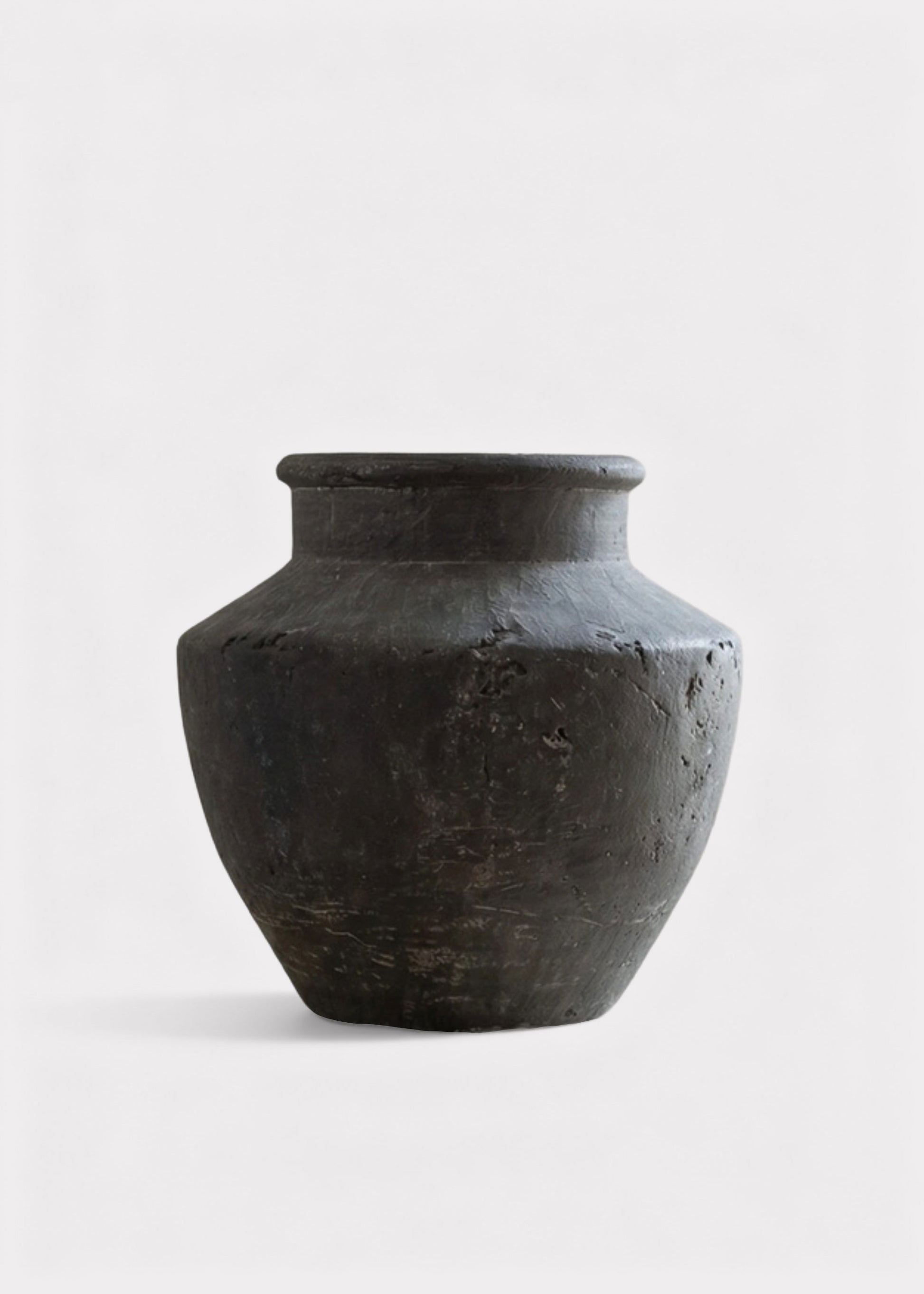 Terra Cotta Distressed Handmade Vase in Charcoal Grey