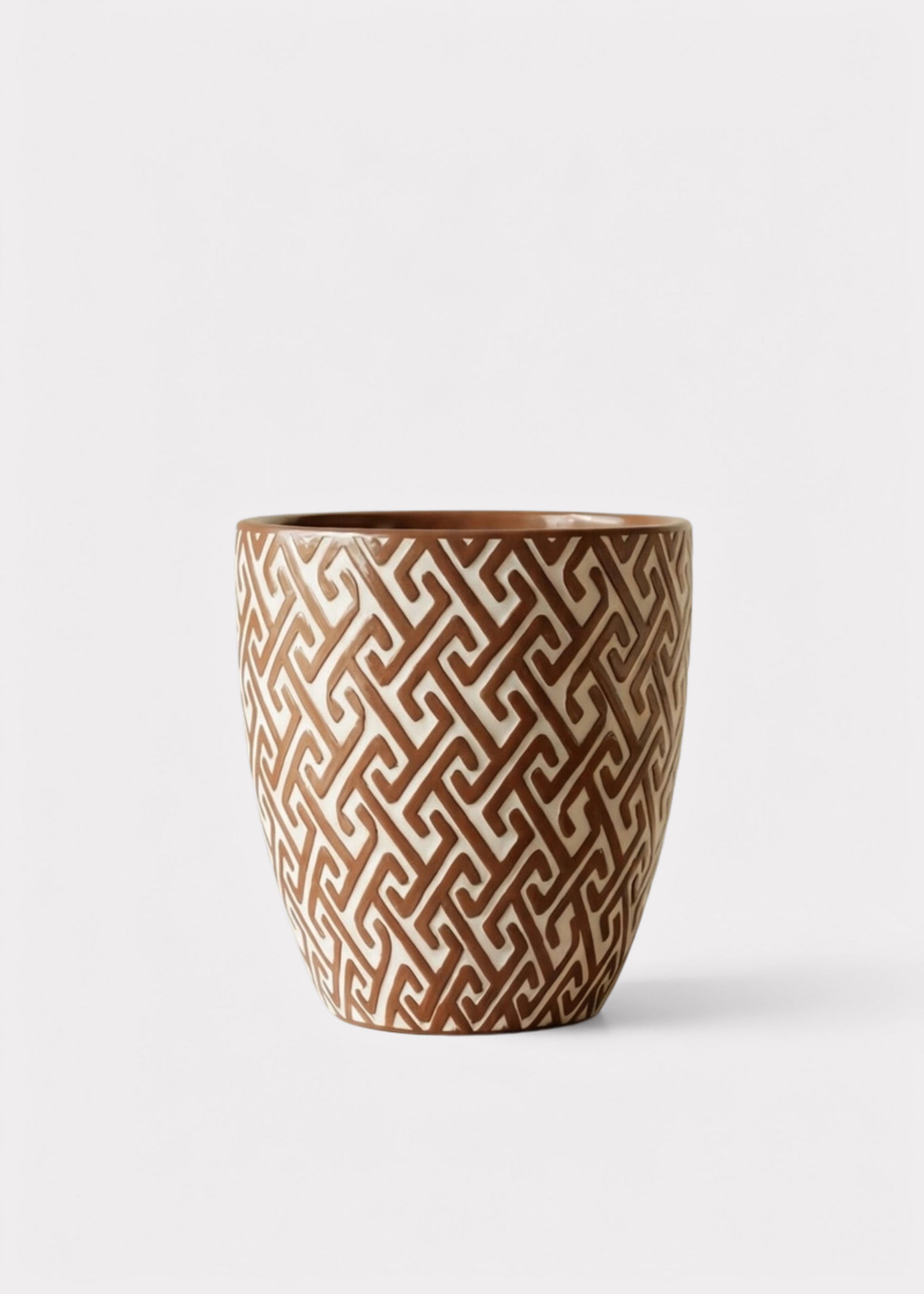 Glossy Ceramic Planter Pot in Brown and White