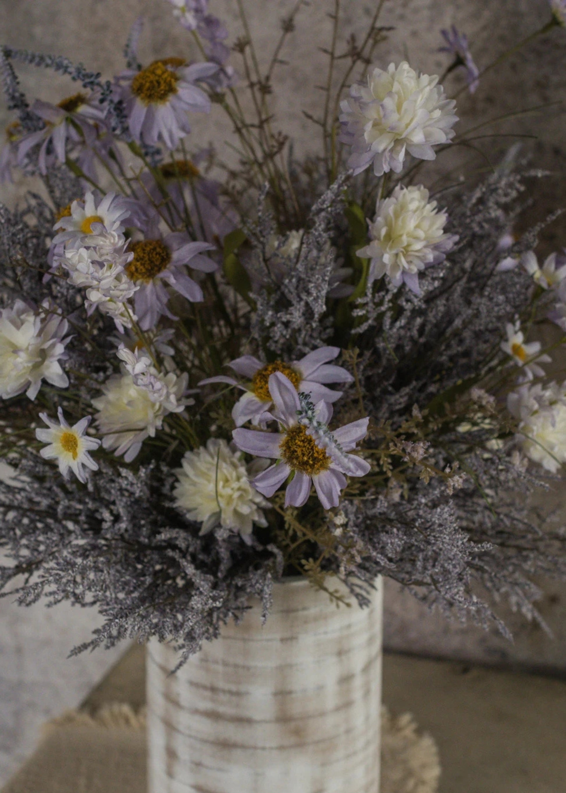 Bouquet of flowers with faux lavender daisies