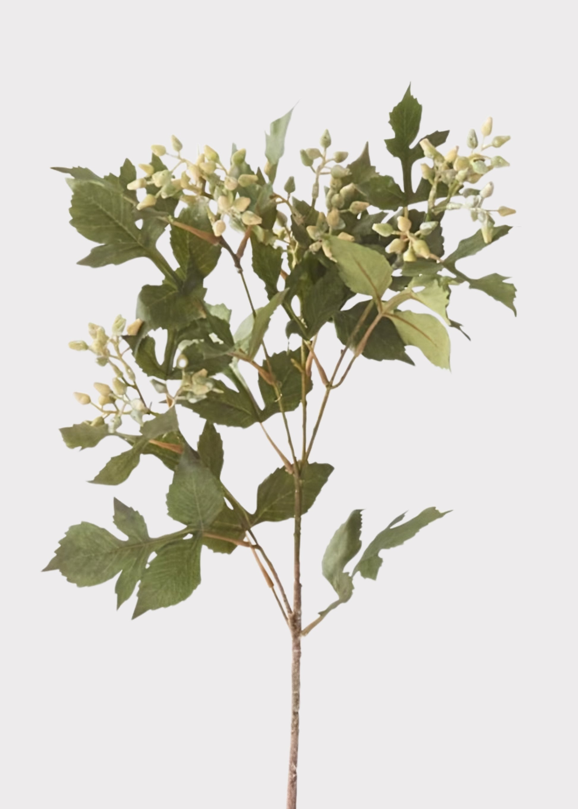 Cream Green Fake Berry and Leaf Branch 