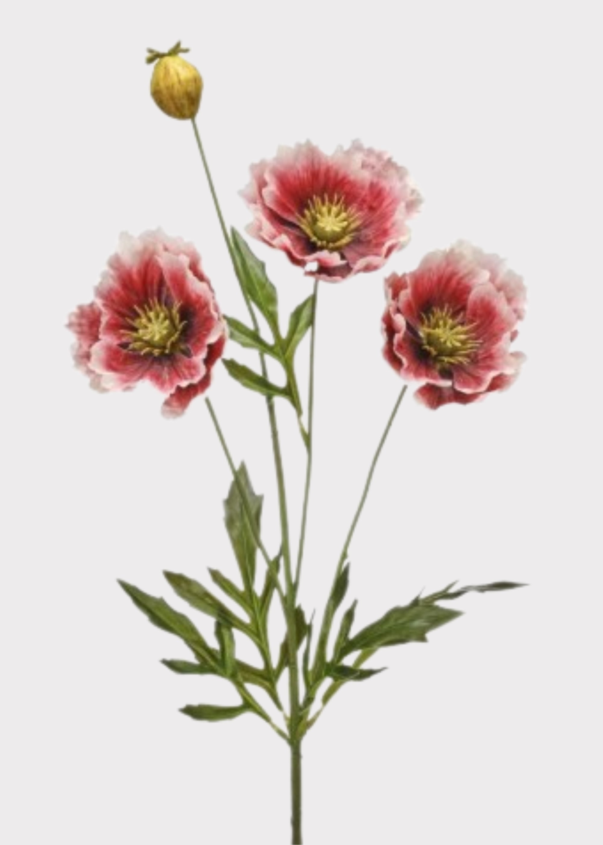 Artificial Poppy Flower Spray in Dark Pink Cream - 27