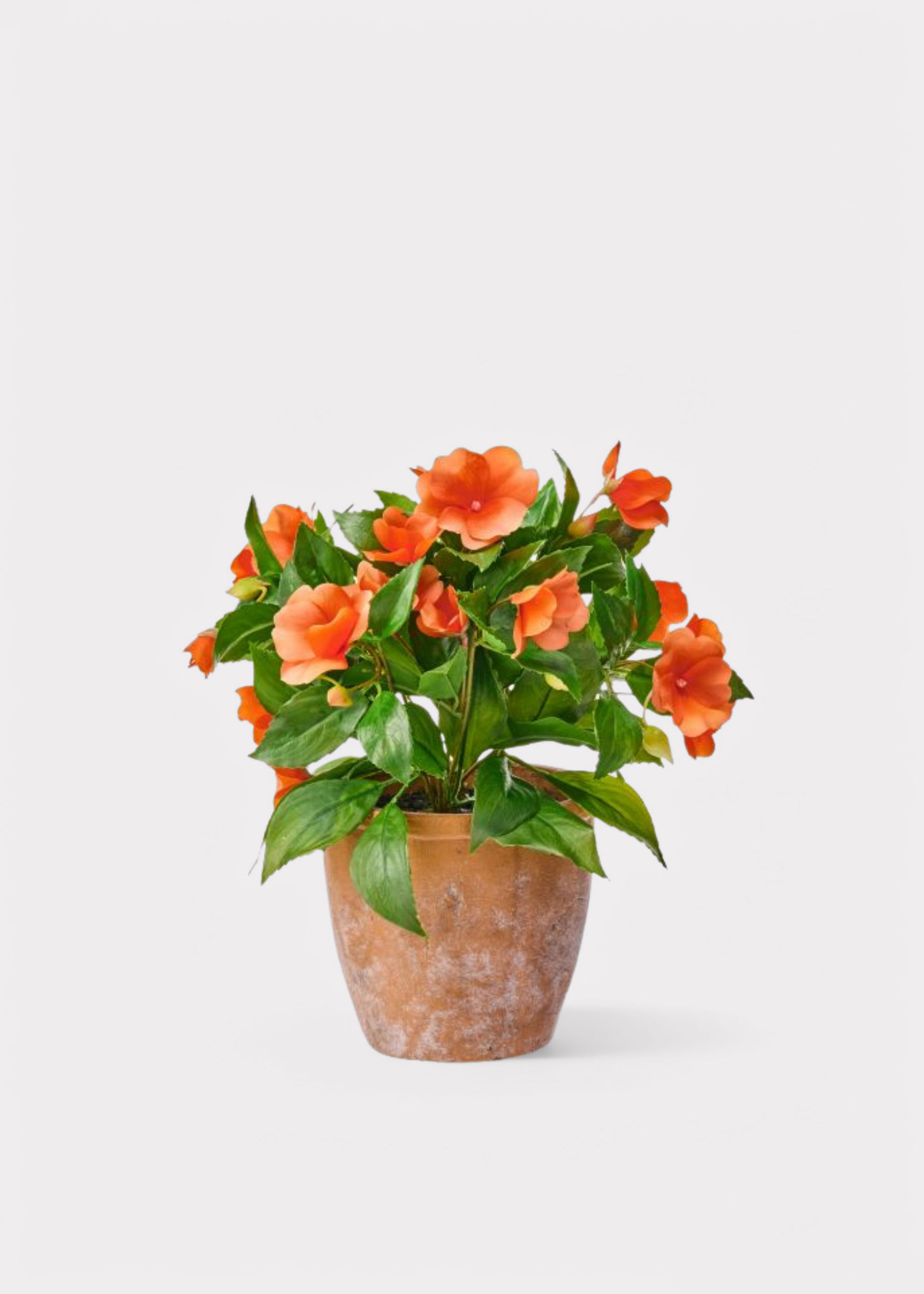 Potted Orange Impatiens Faux Plant