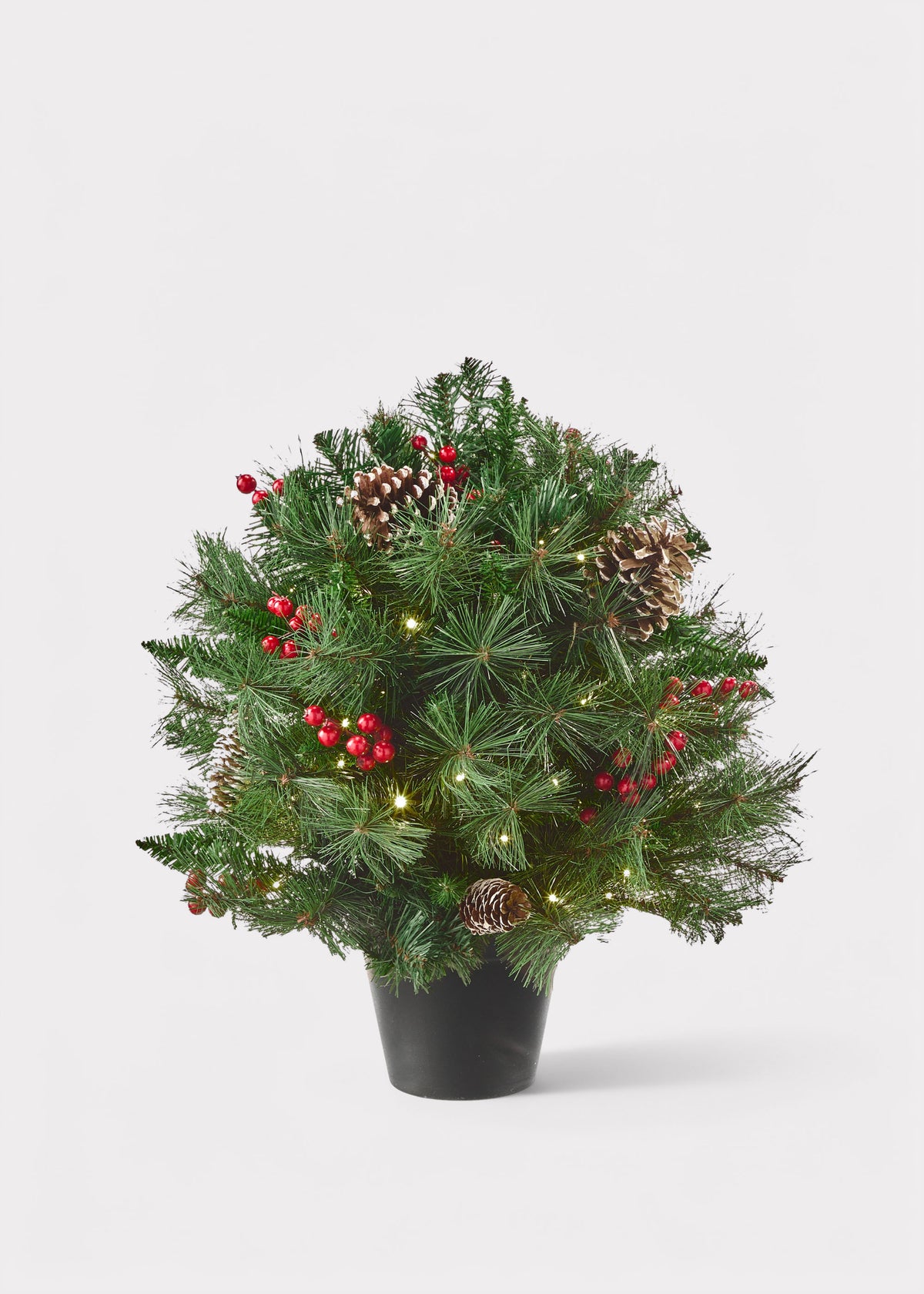 Potted Fake Pine and Berry Shrub Pre-Lit with Holiday Lights 