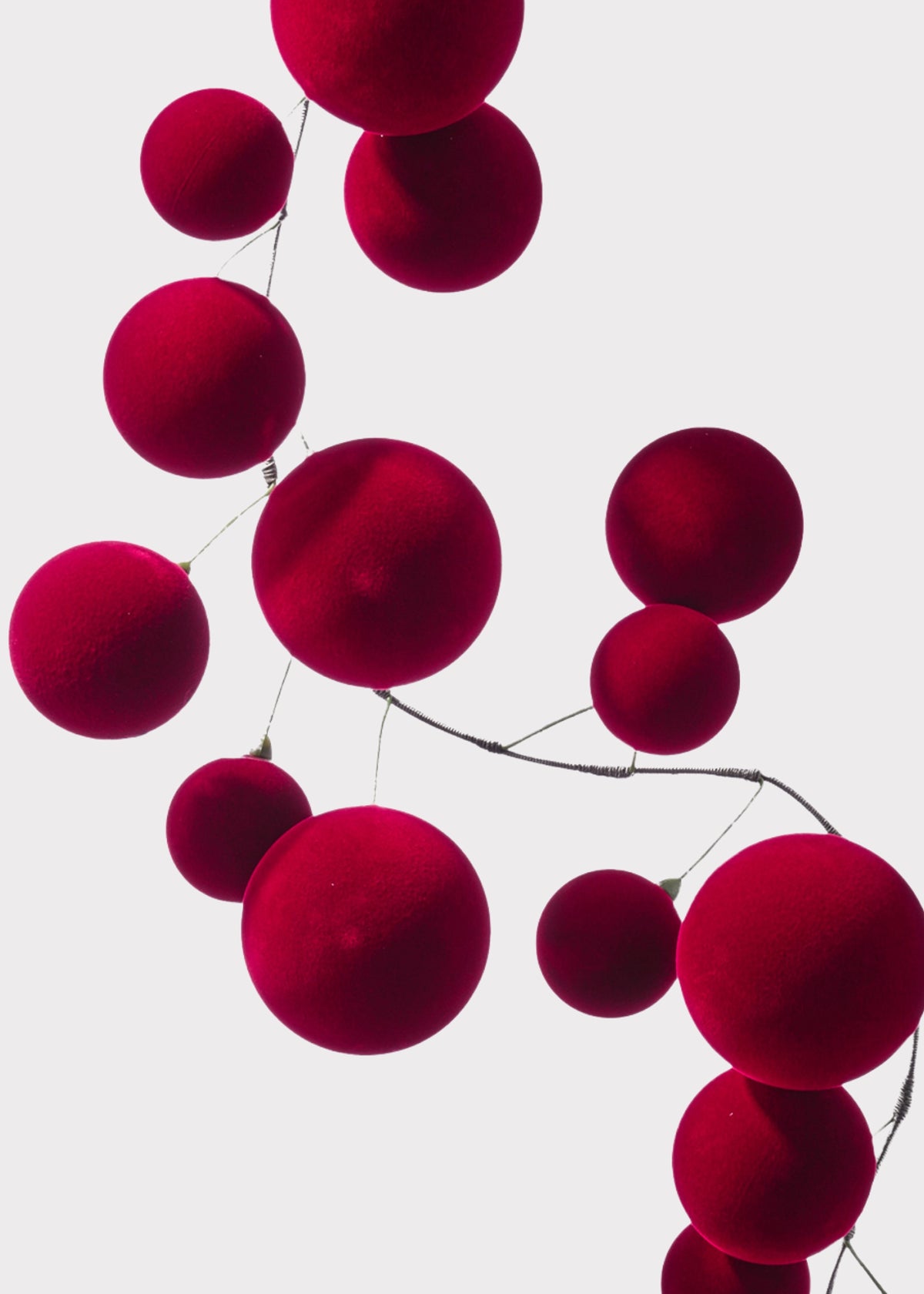 Close-up of the Burgundy Flocked Ball Ornament Christmas Garland