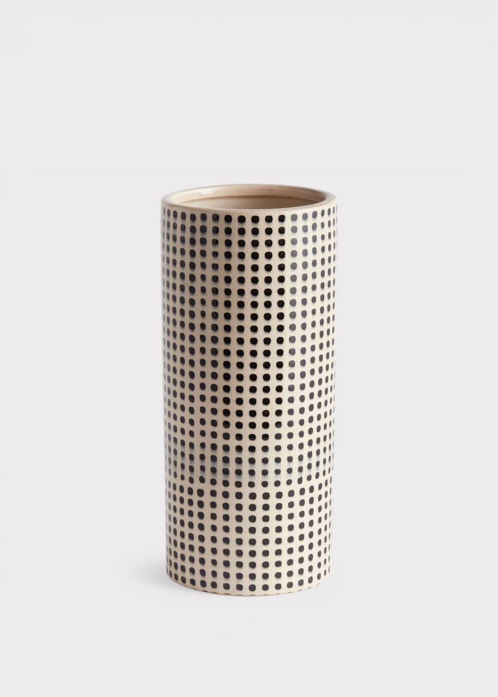White and Black Dotted Ceramic Cylinder Vase