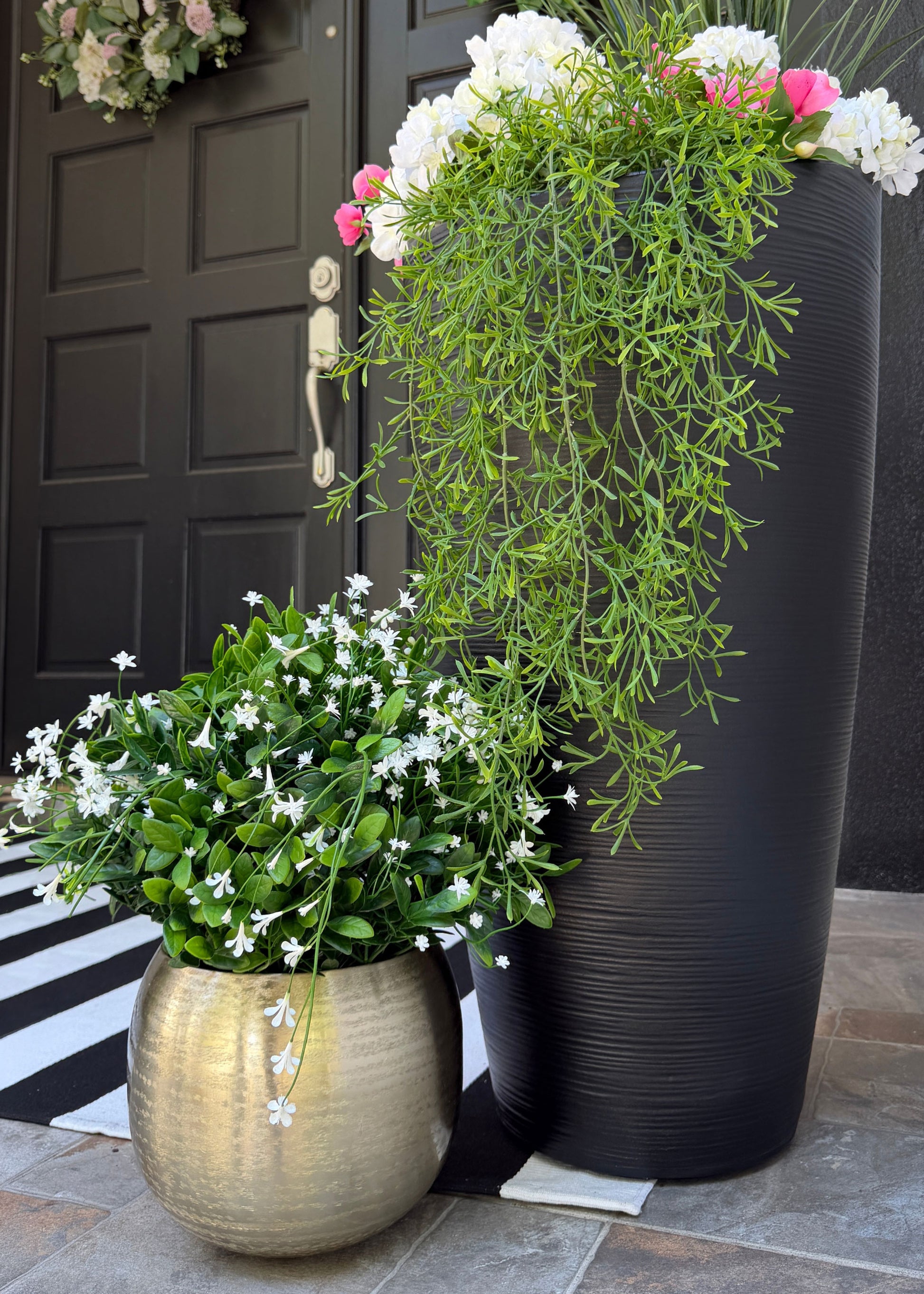 large fake outdoor plants in pots 29" Sprengeri Fern Hanging Bush - UV Protected