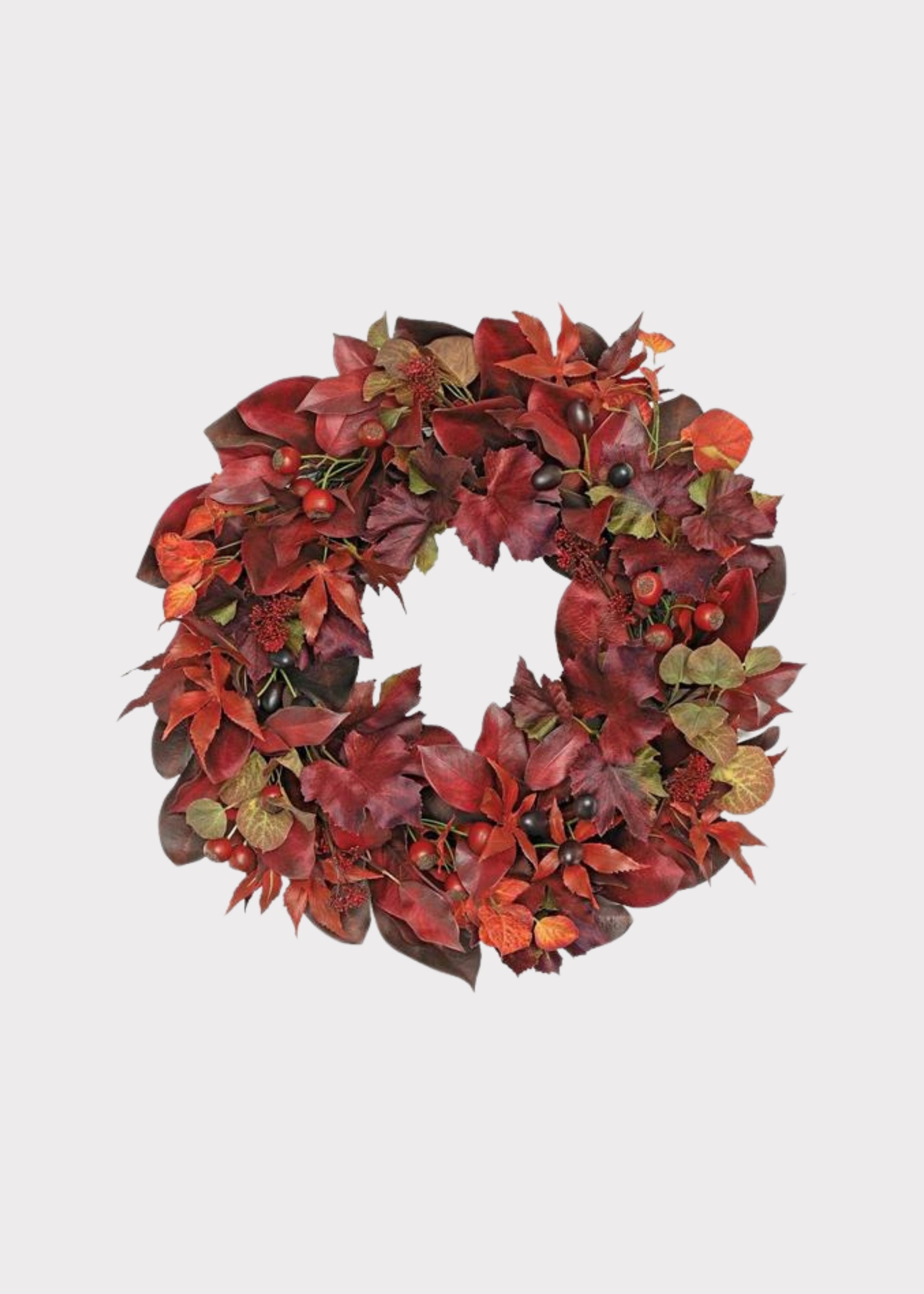 Fall Burgundy Artificial Foliage Wreath with Berries 