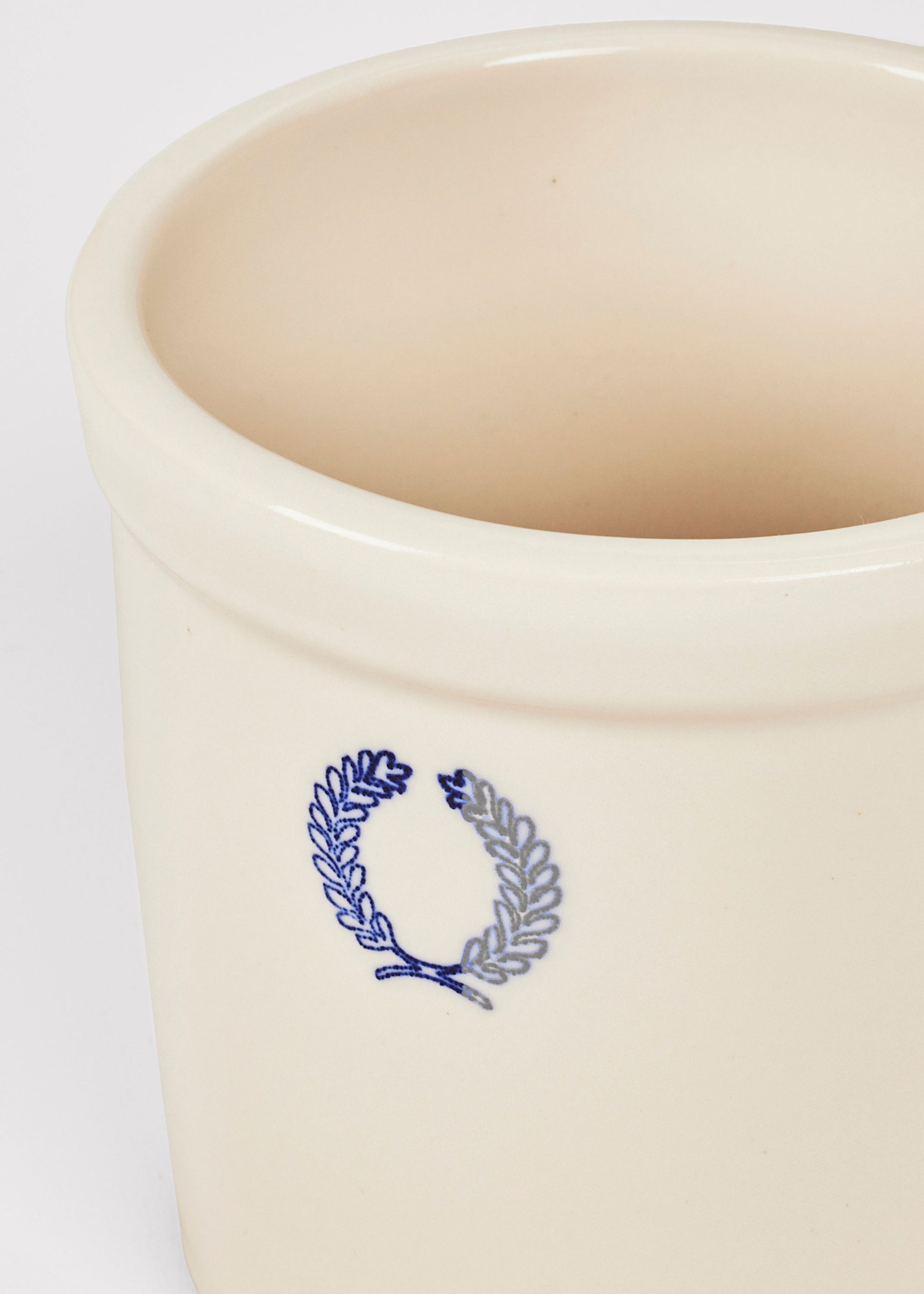 Close-up of Farmhouse Pottery Stoneware Laurel Crock in Cream Glaze