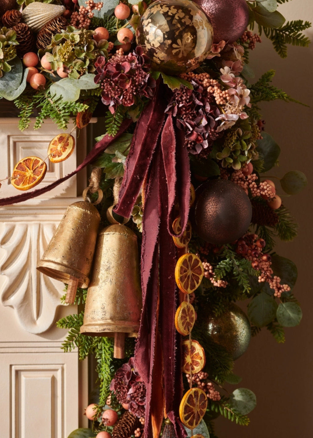Frayed Edge Plum Purple Ribbon in Holiday Mantel Garland