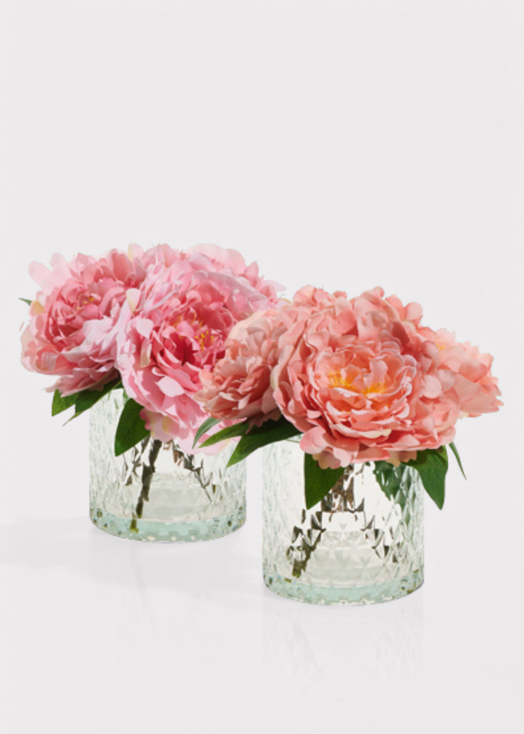 two glass pink peony flower arrangements