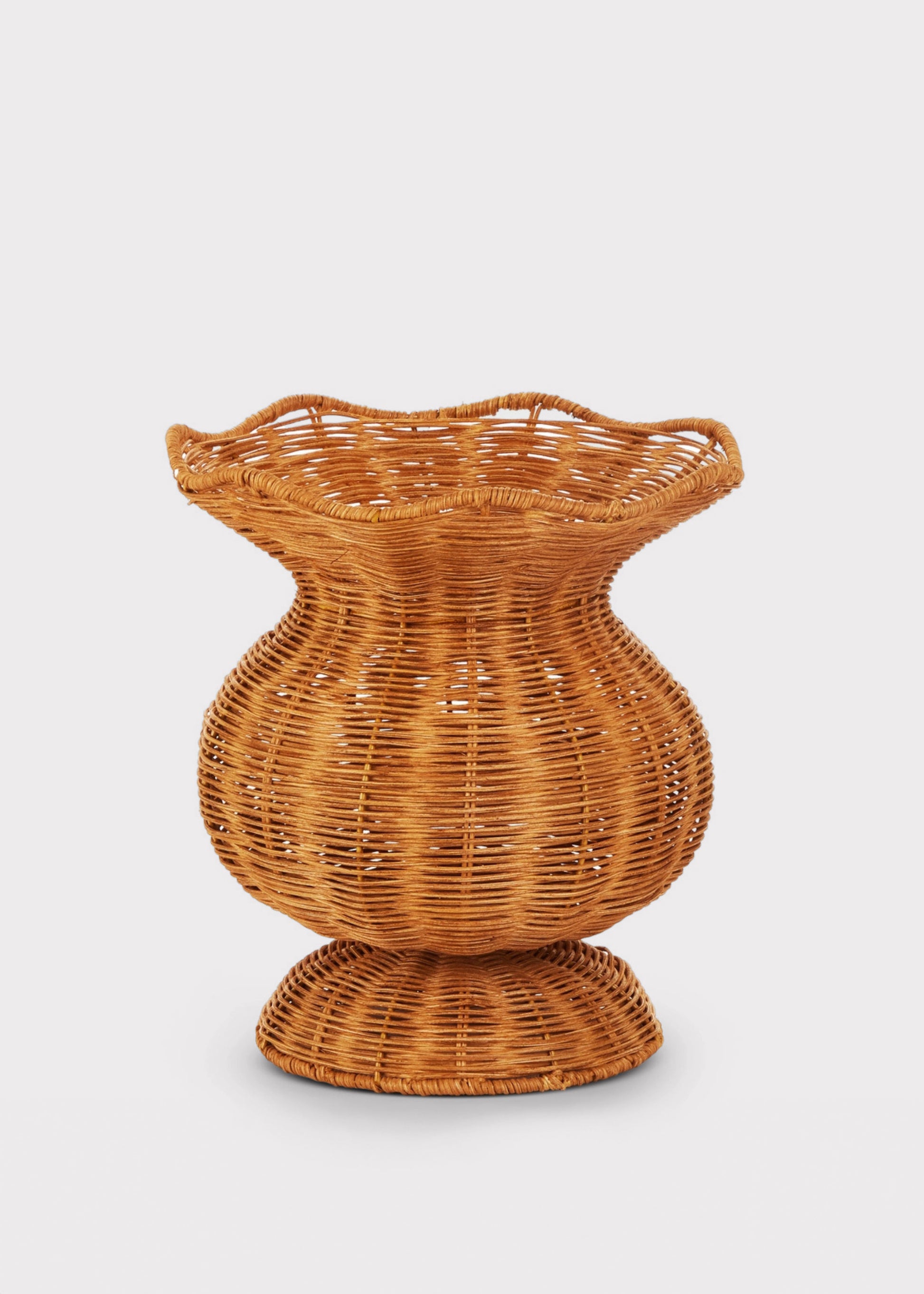Woven Rattan Scalloped Urn Planter Pot