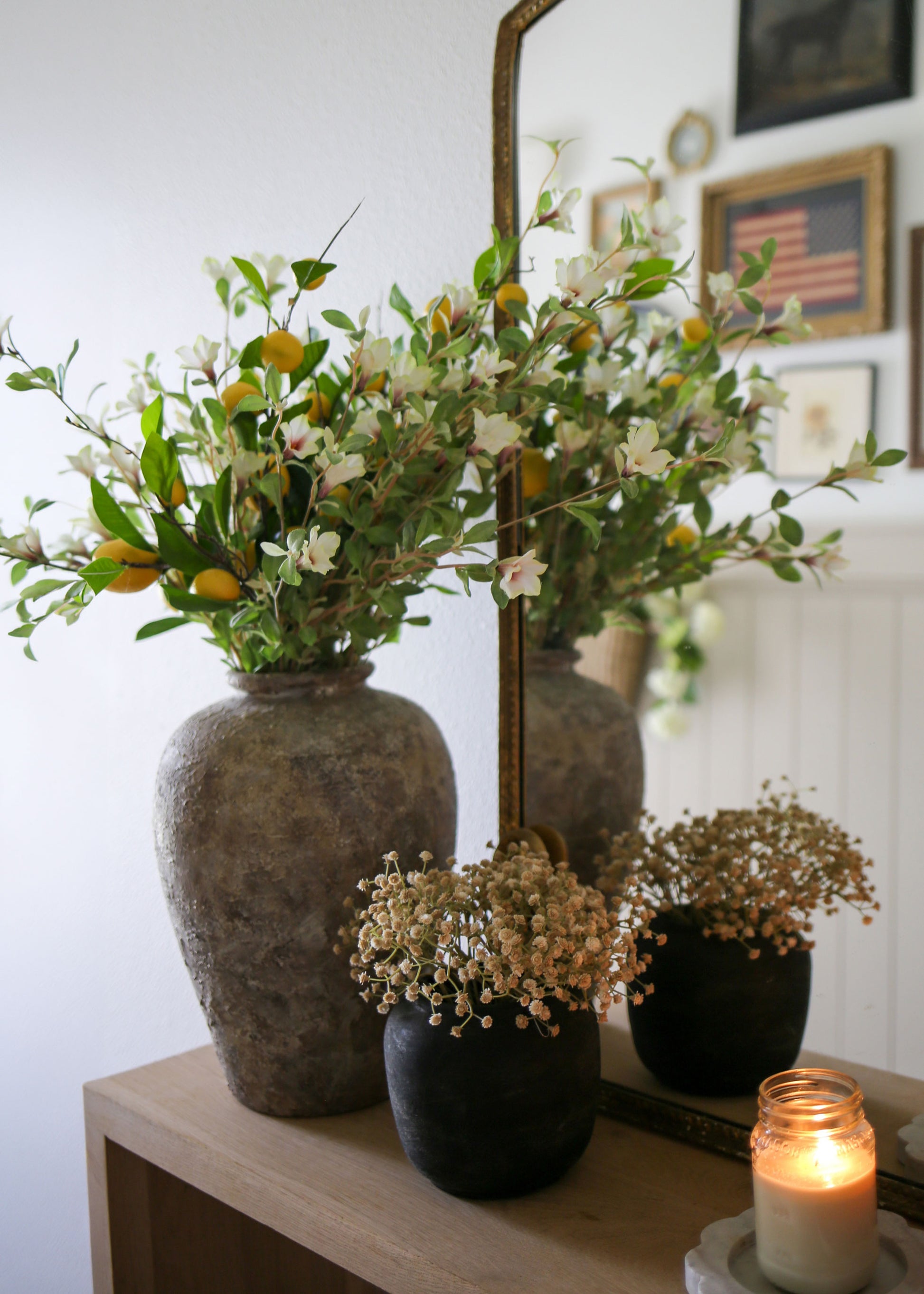Artificial Petunia and Lemon Branch Arrangement