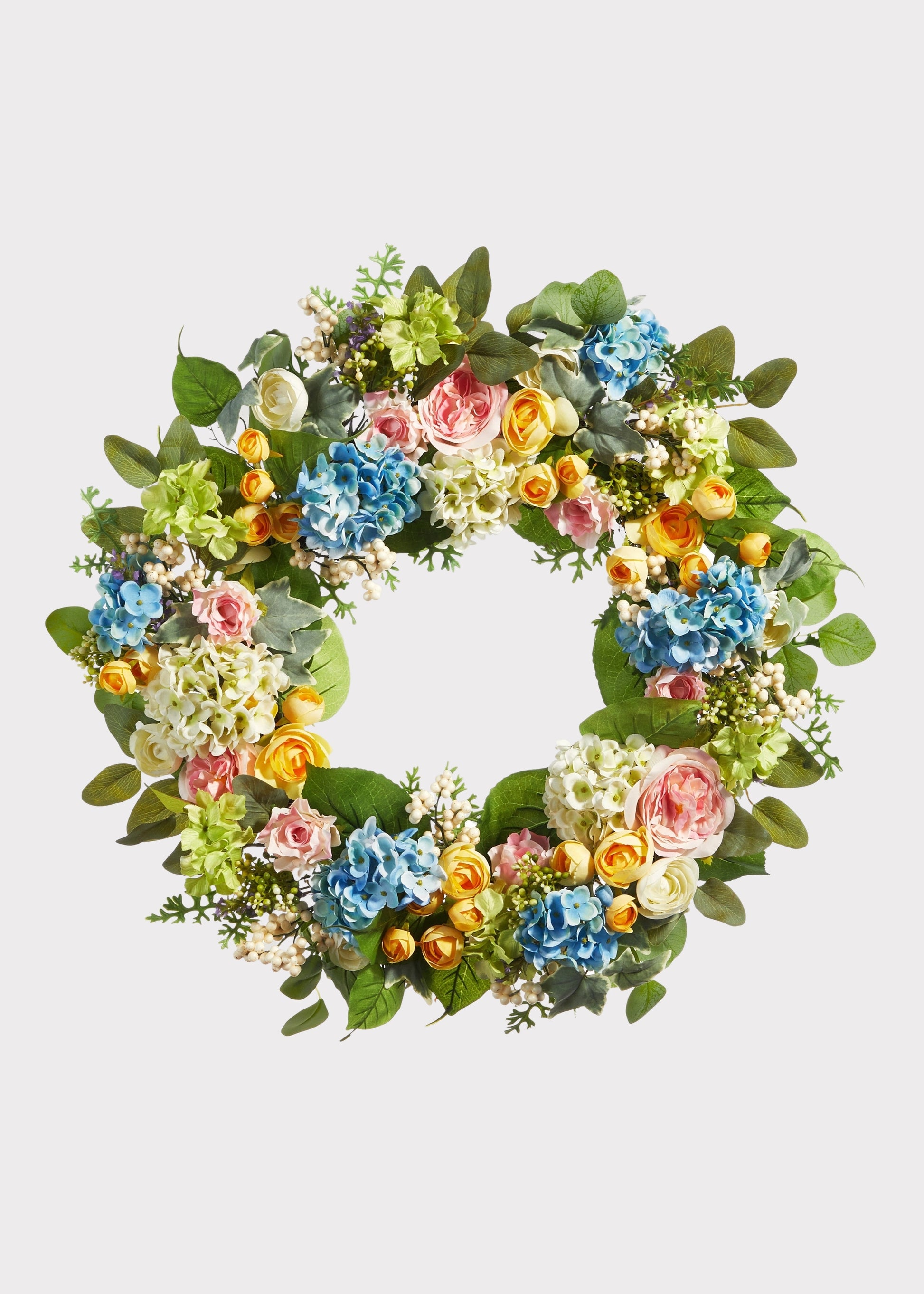 Blue and Pink Mixed Fake Flower Spring Wreath