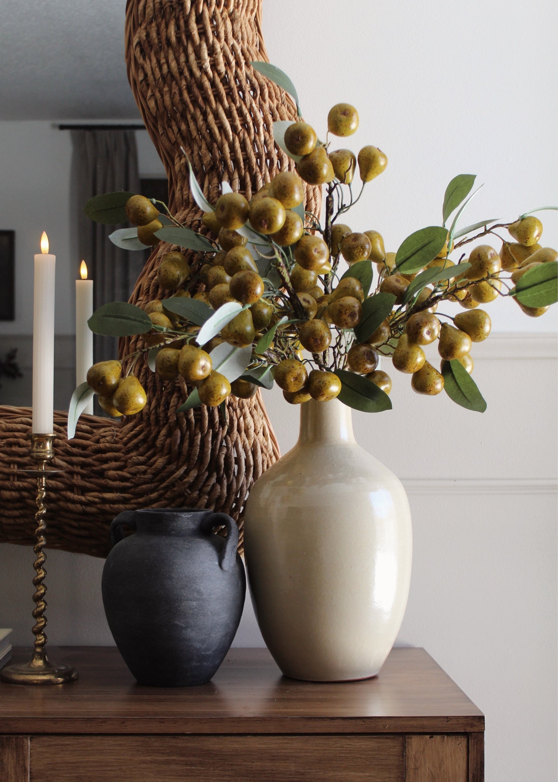 Decorative arrangement of faux pears