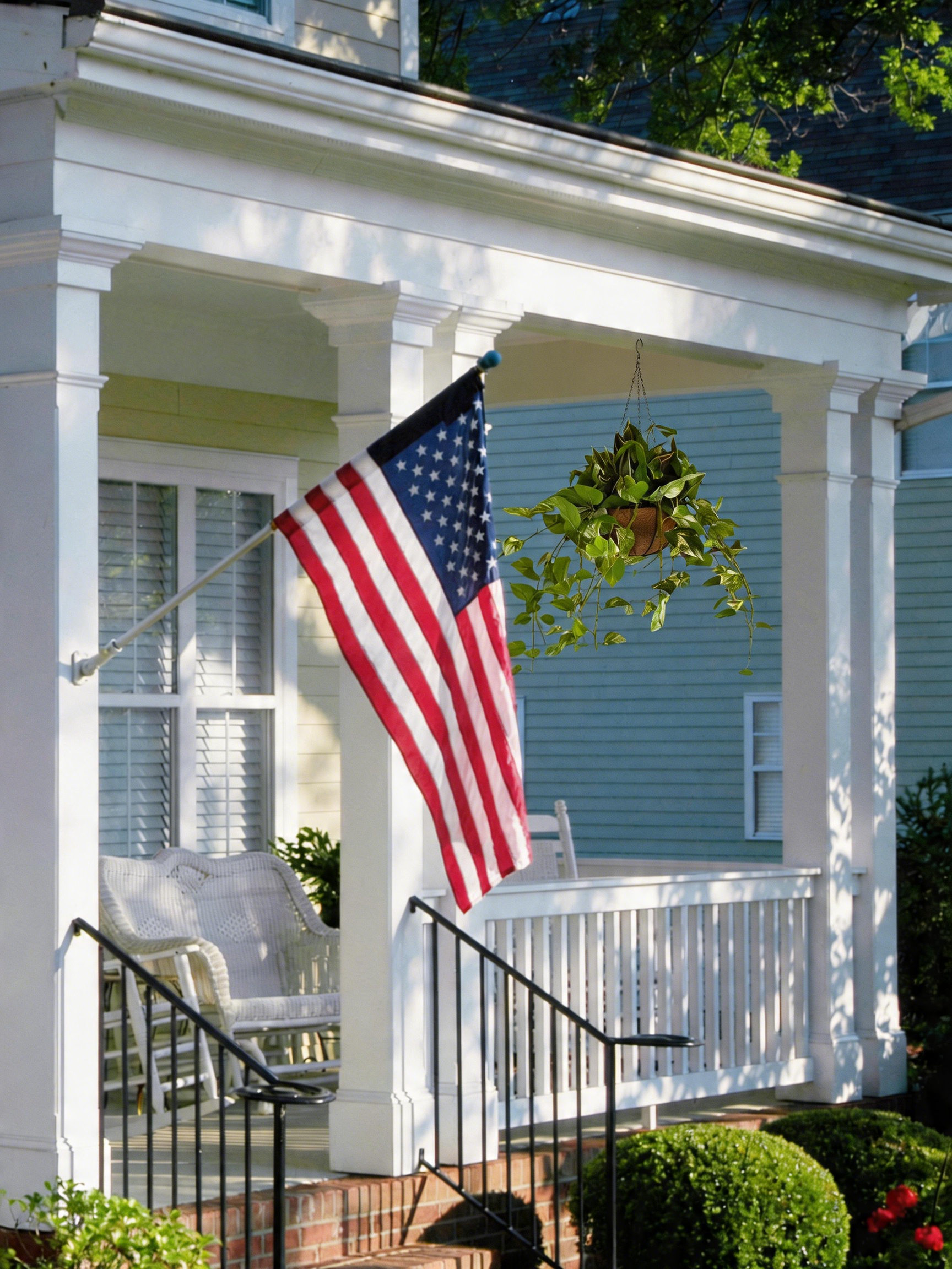 Outdoor Potted Plant in Hanging Basket for a Front Porch