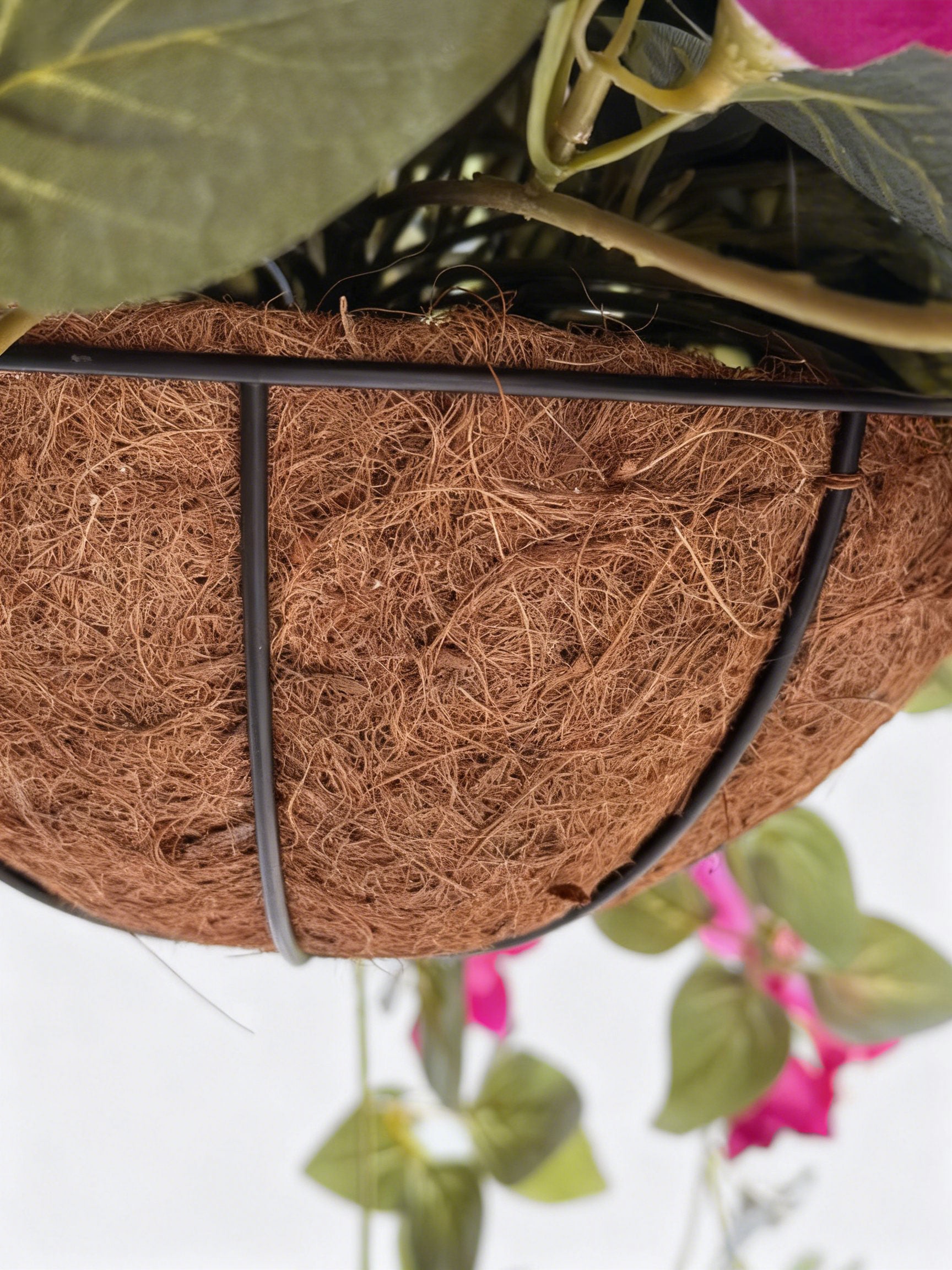Close-up of Fake Bougainvillea UV Treated Outdoor Plant in Hanging Basket