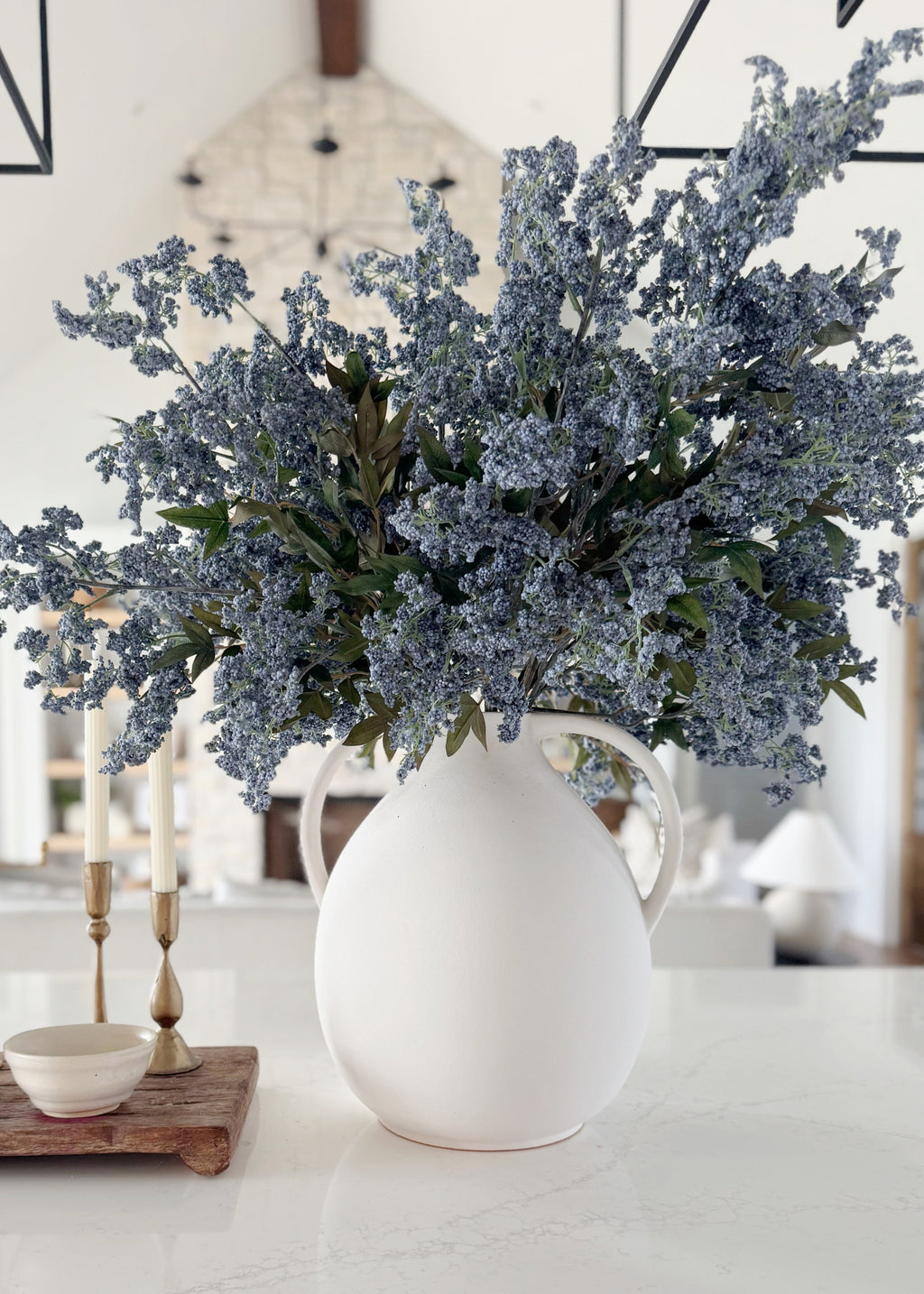 Artificial Wild Plum Berry in Blue Styled in Afloral Jug Vase