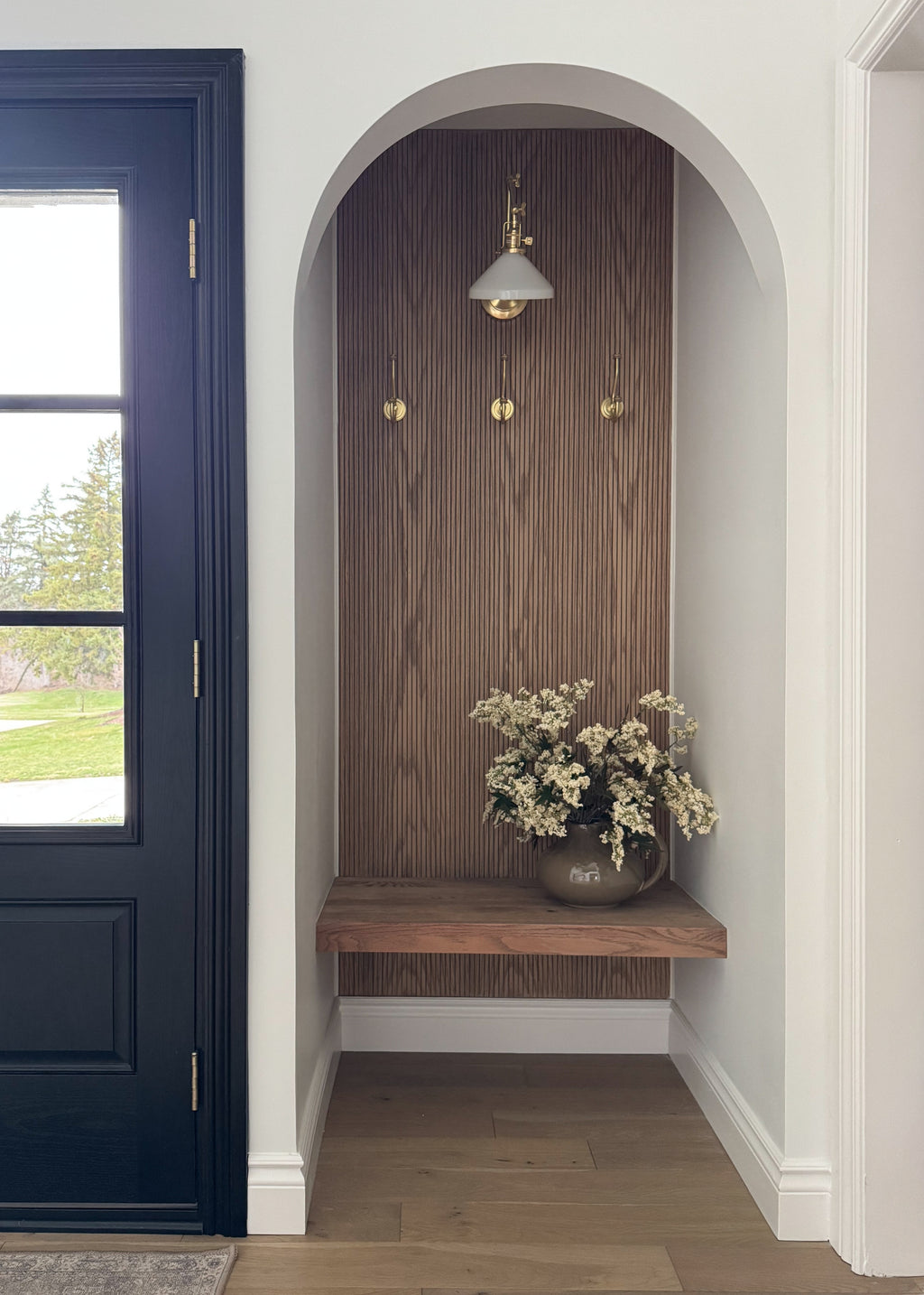 Creams Plum Berry Branches Styled in a Foyer