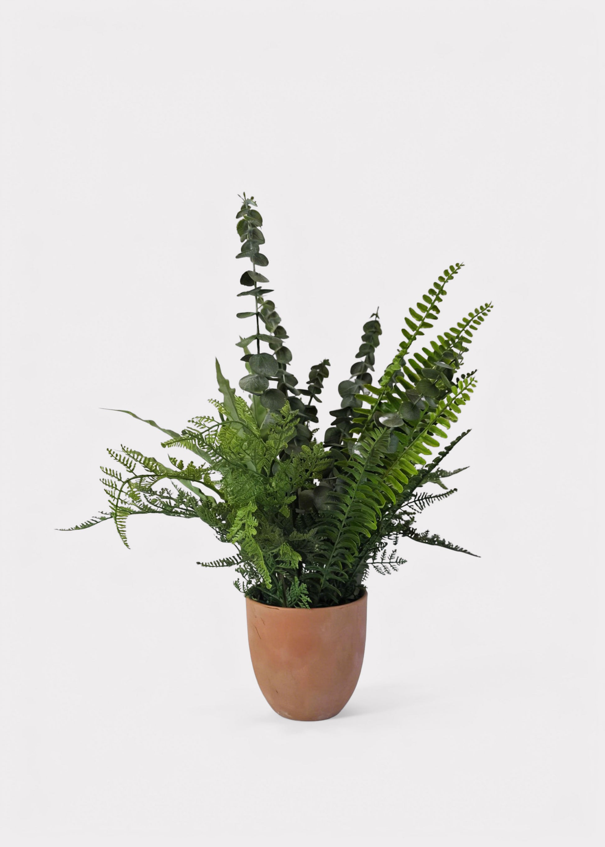  faux fern and eucalyptus potted plant
