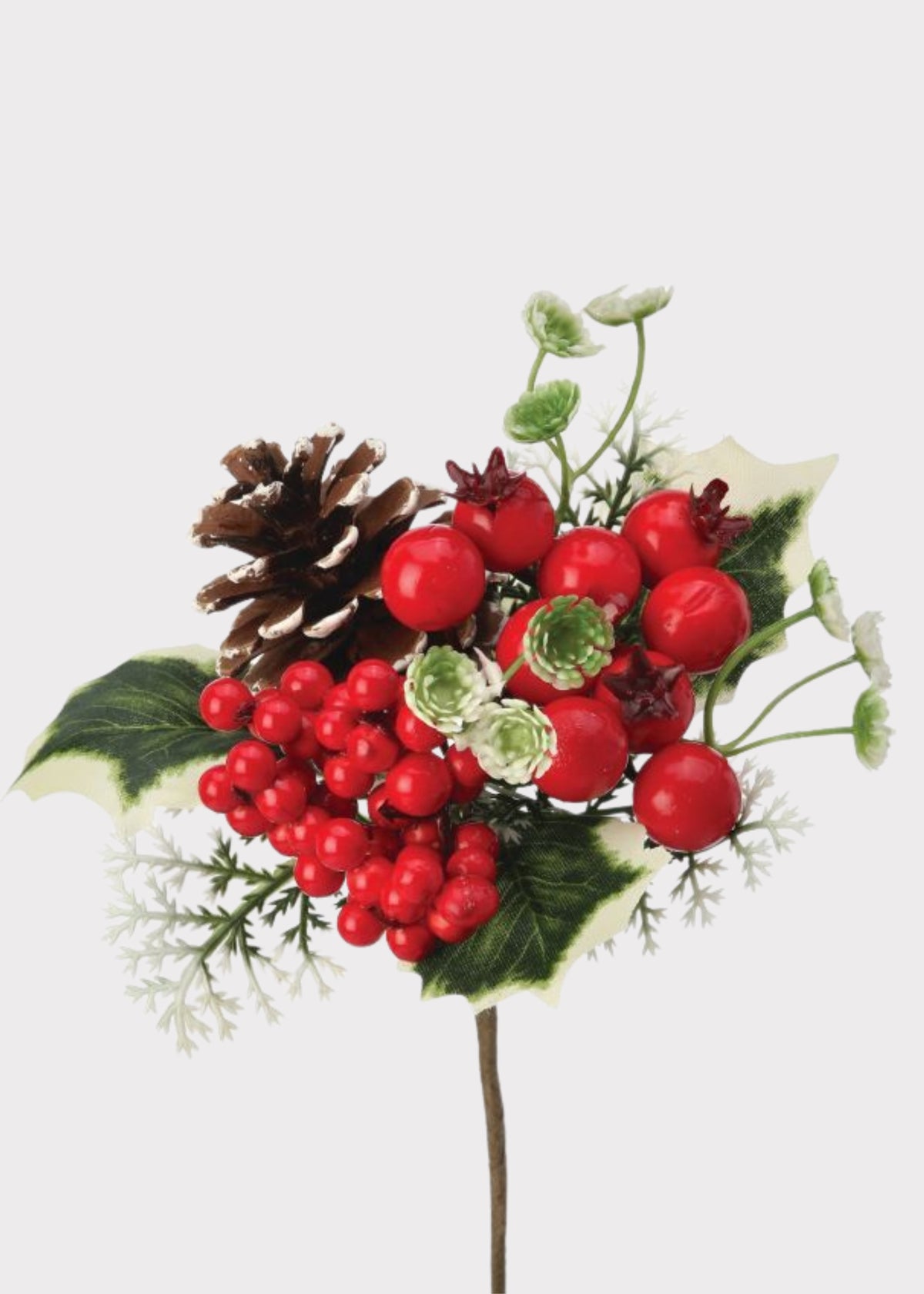 Water Resistant Fake Berry and Pine Cone Christmas Pick in Red