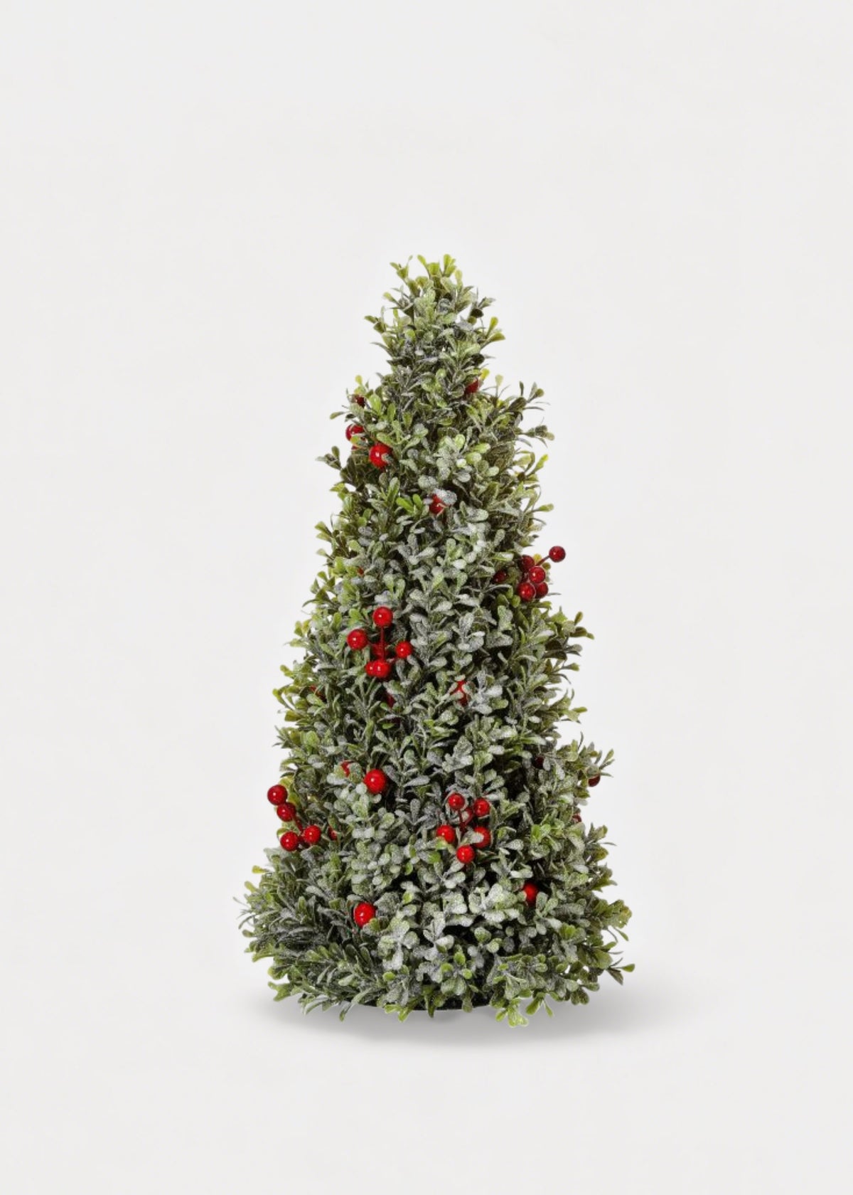 Frosted Fake Boxwood and Red Berry Mini Tabletop Christmas Tree