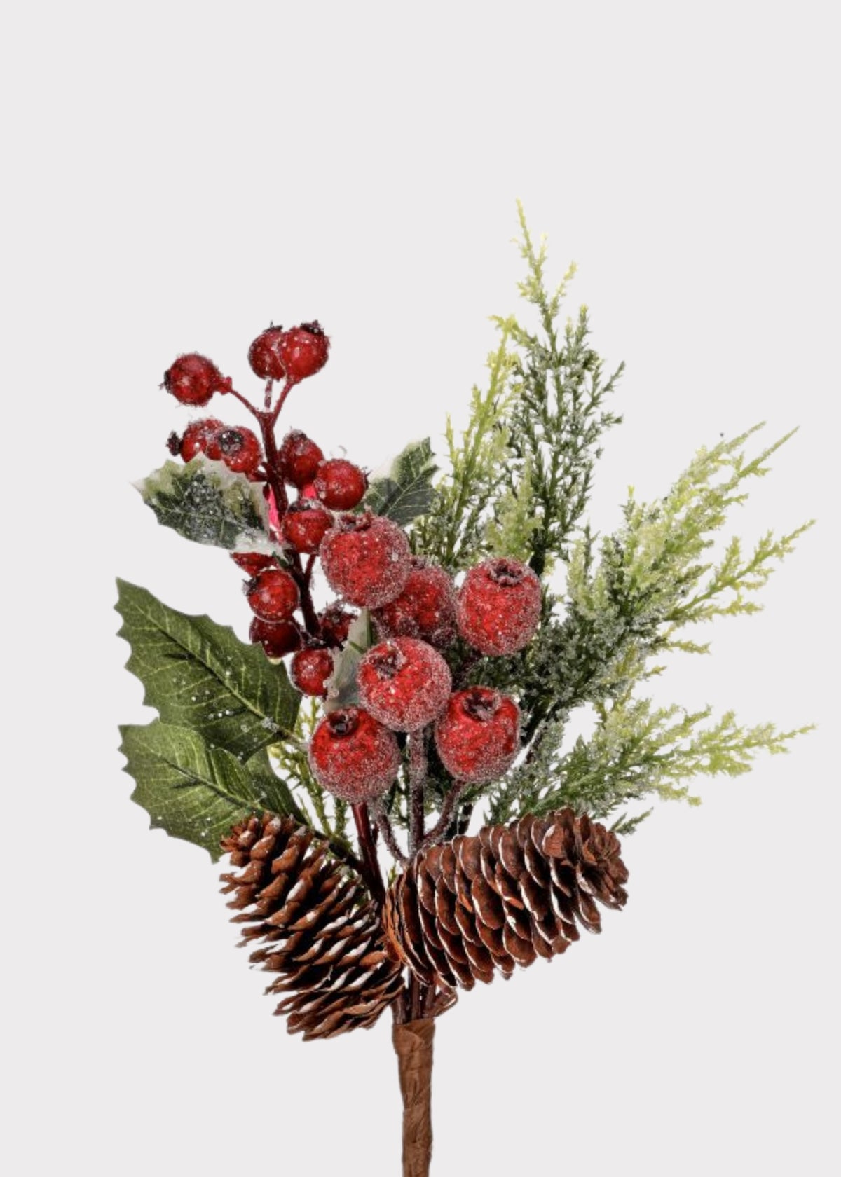 Fake Cedar and Pine Cone Winter Pick with Red Beaded Berries