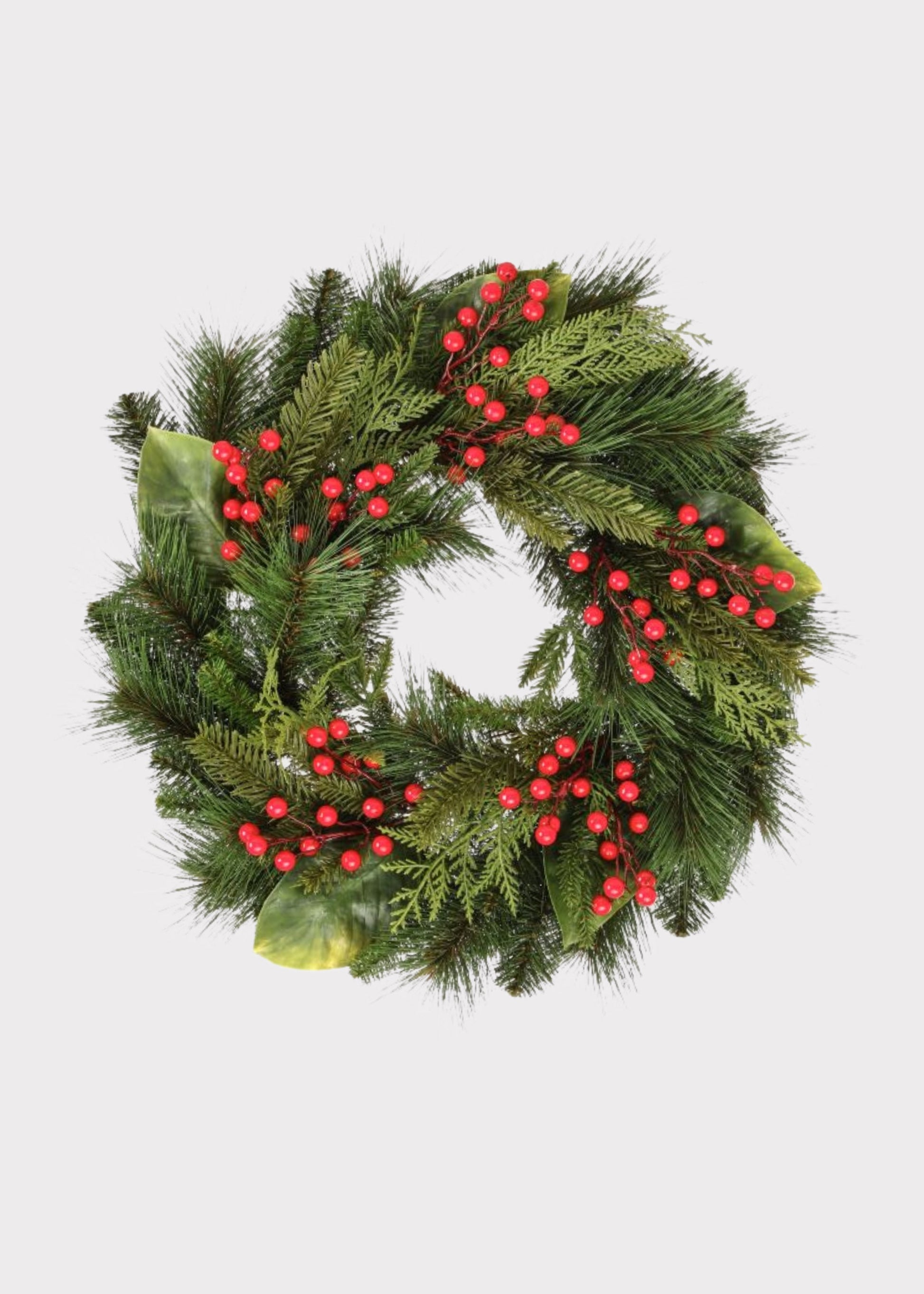 UV Treated Fake Indoor/Outdoor Winter Pine and Berry Wreath 