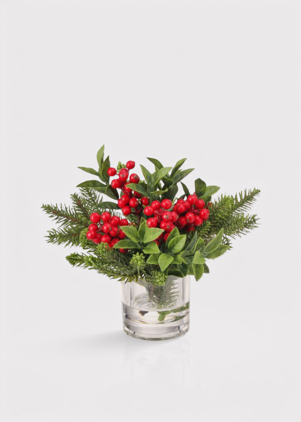 Fake Christmas Pine and Red Berry Arrangement in Vase