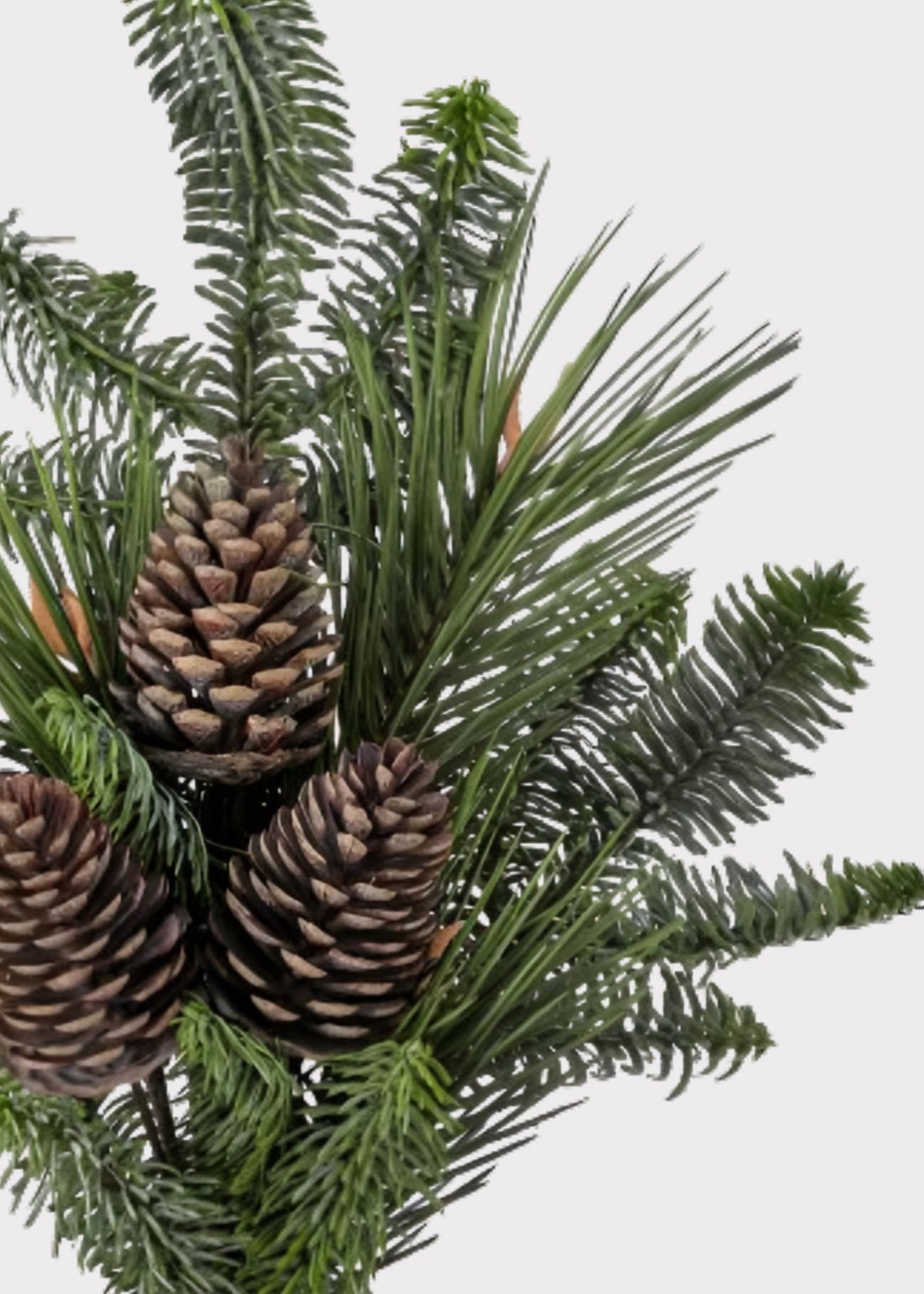Close-up of a Fake Winter Pine and Cone Bundle