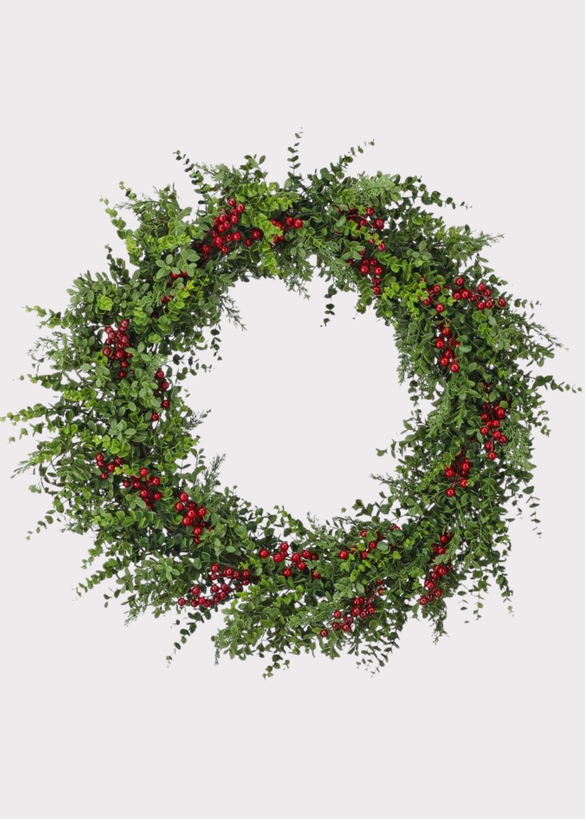Fake Eucalyptus and Pine Holiday Wreath with Berries 