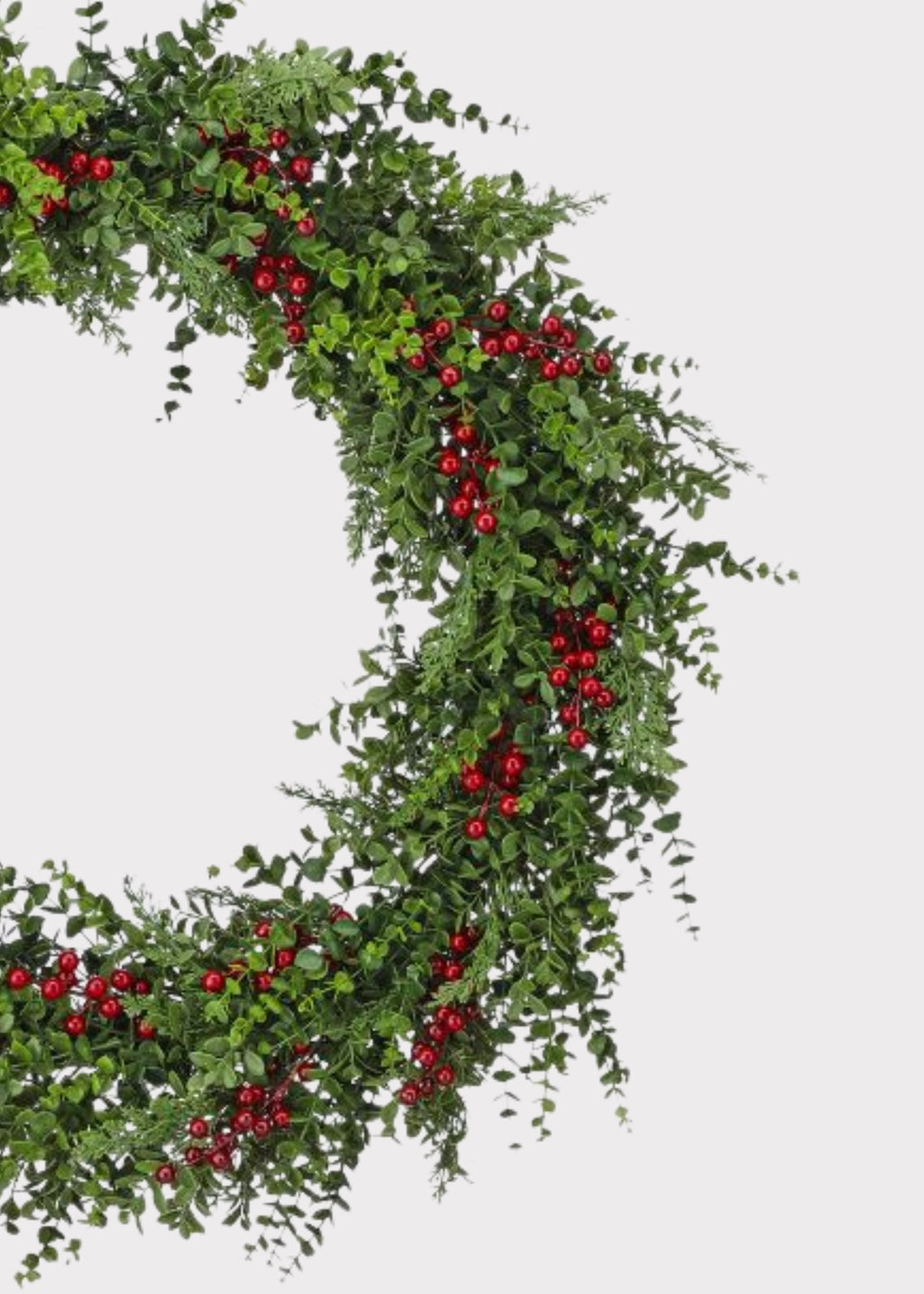 Close-up of Eucalyptus and Red Berry Wreath